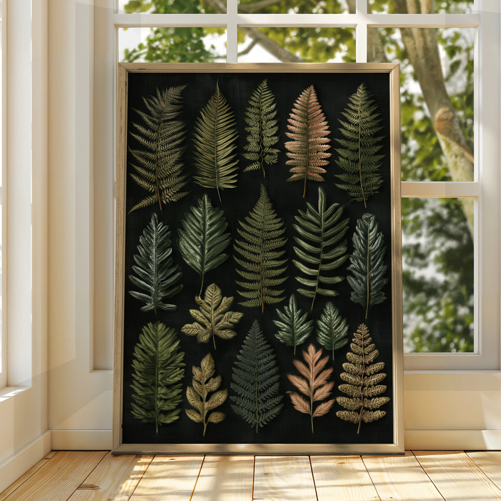 Fern Botanical Print, Dark Moody Wall Art, Green Leaf Poster, Nature Study