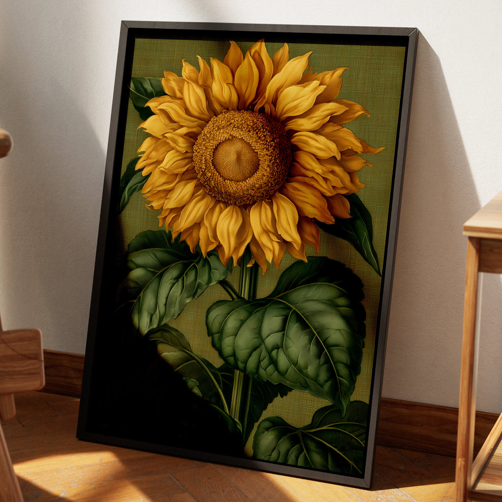 Sunflower Botanical Print, Vintage Engraving Style Wall Art Poster