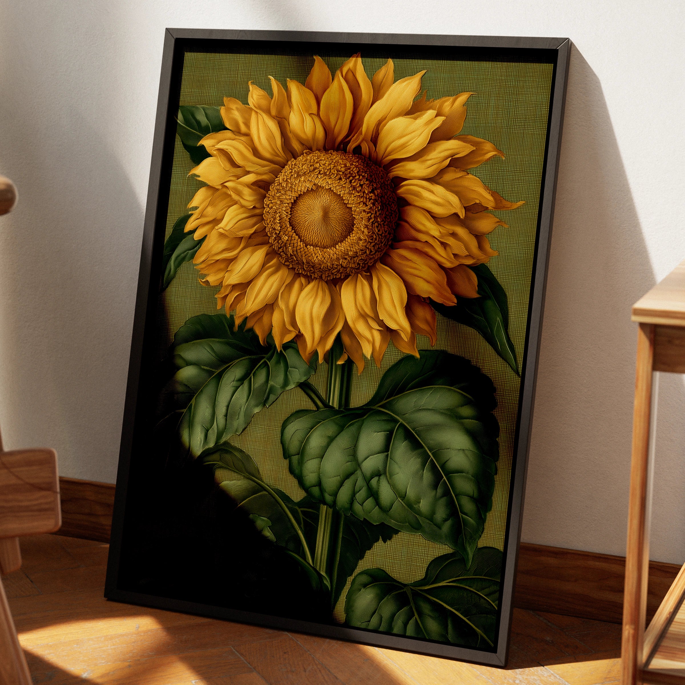 Sunflower Botanical Print, Vintage Engraving Style Wall Art Poster