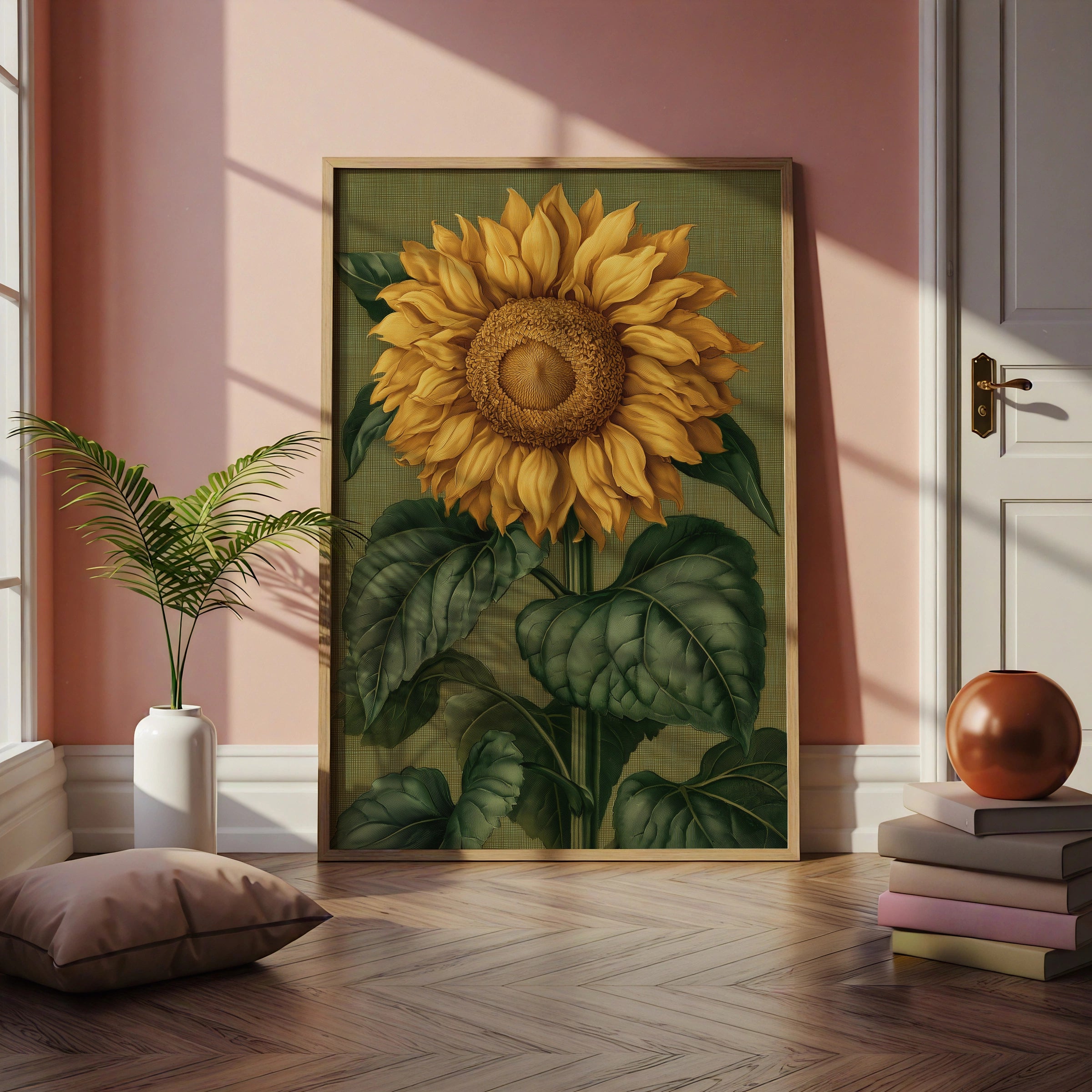 Sunflower Botanical Print, Vintage Engraving Style Wall Art Poster