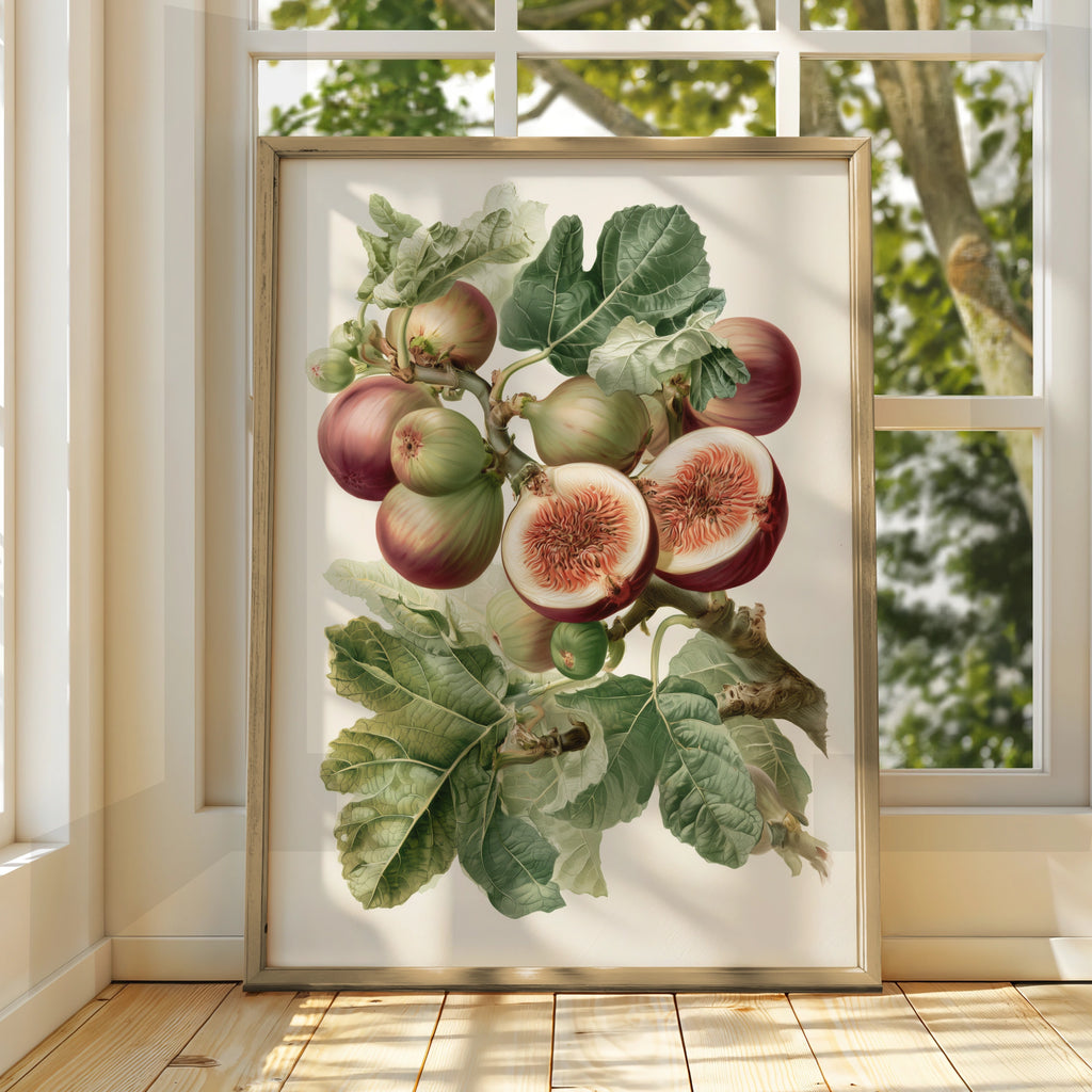 Fig Botanical Print, Vintage Fruit Illustration, Kitchen Wall Art Poster