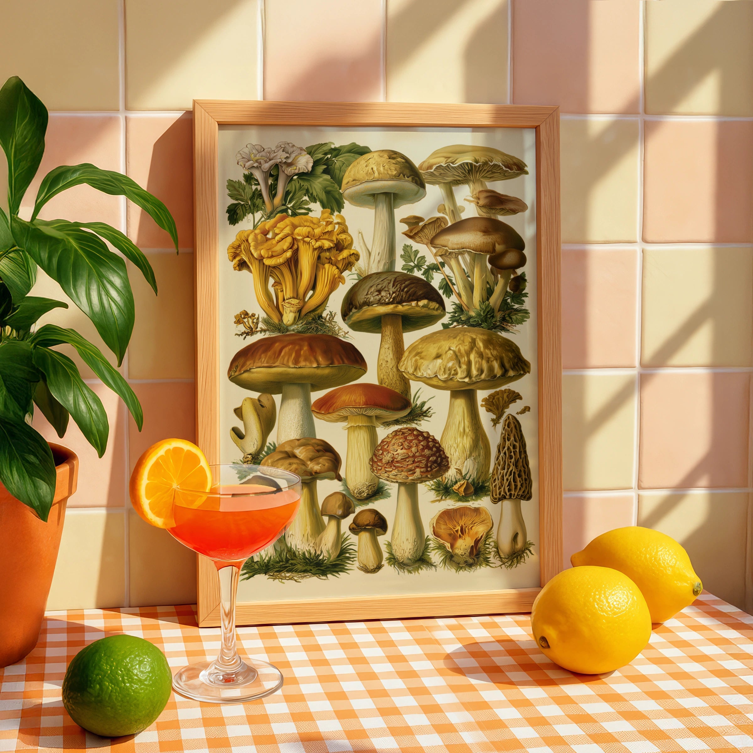 Mushroom Botanical Print, Vintage Fungi Illustration, Nature Wall Art Poster