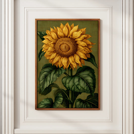 Sunflower Botanical Print, Vintage Engraving Style Wall Art Poster