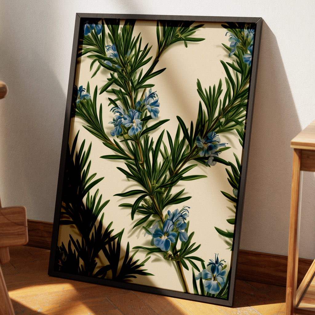Rosemary Botanical Print, Blue Flowers Wall Art, Herb Illustration Poster
