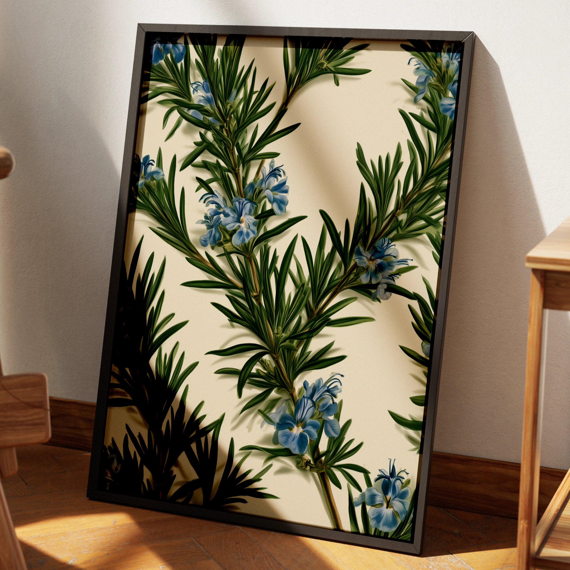 Rosemary Botanical Print, Blue Flowers Wall Art, Herb Illustration Poster