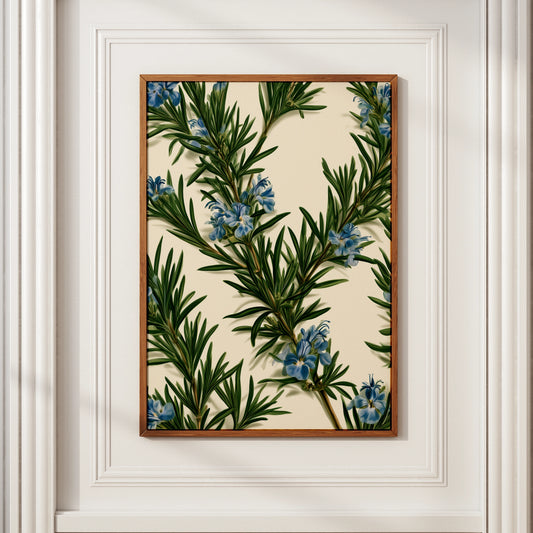 Rosemary Botanical Print, Blue Flowers Wall Art, Herb Illustration Poster