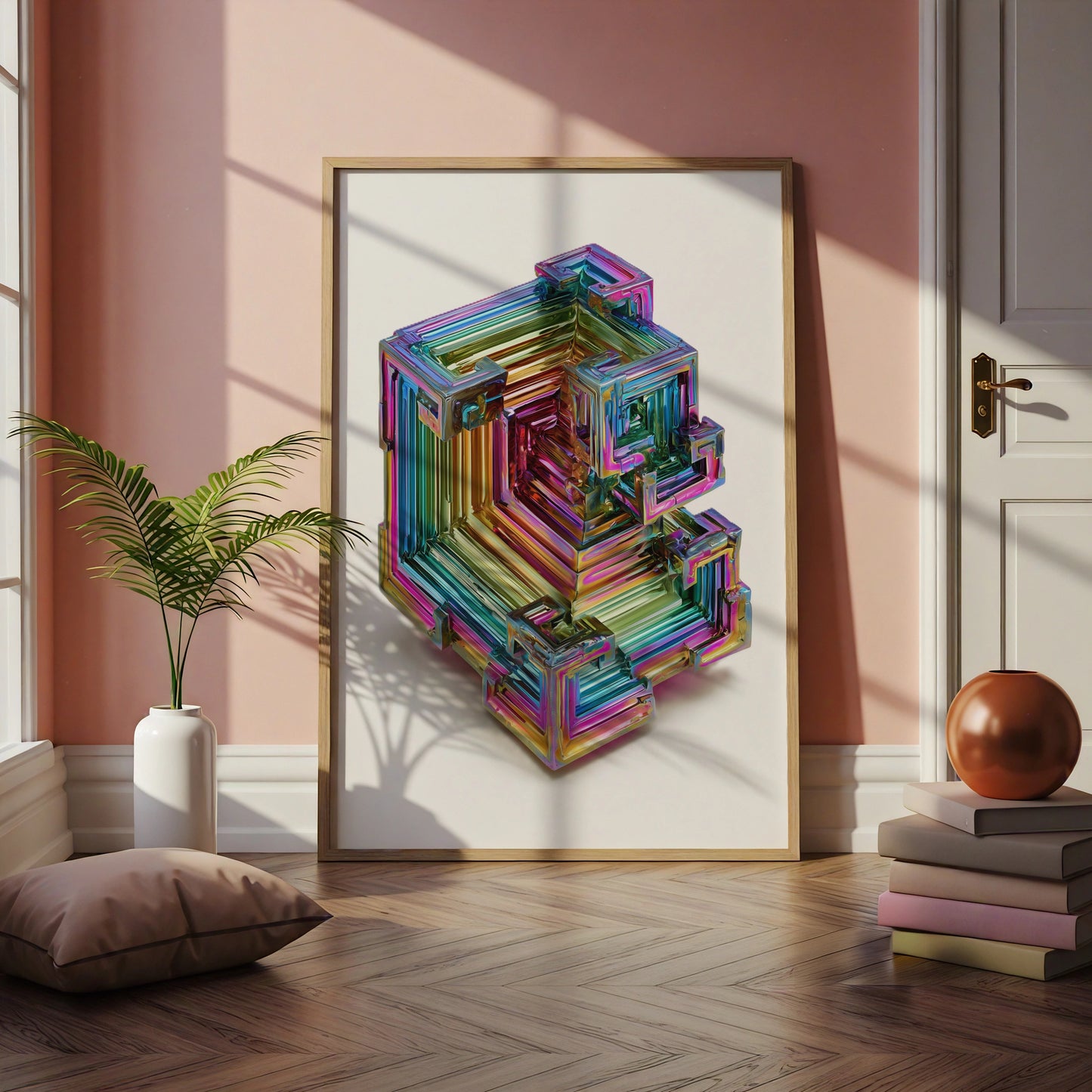 Bismuth Crystal Poster, Iridescent Rainbow Mineral Print, Modern Science Art