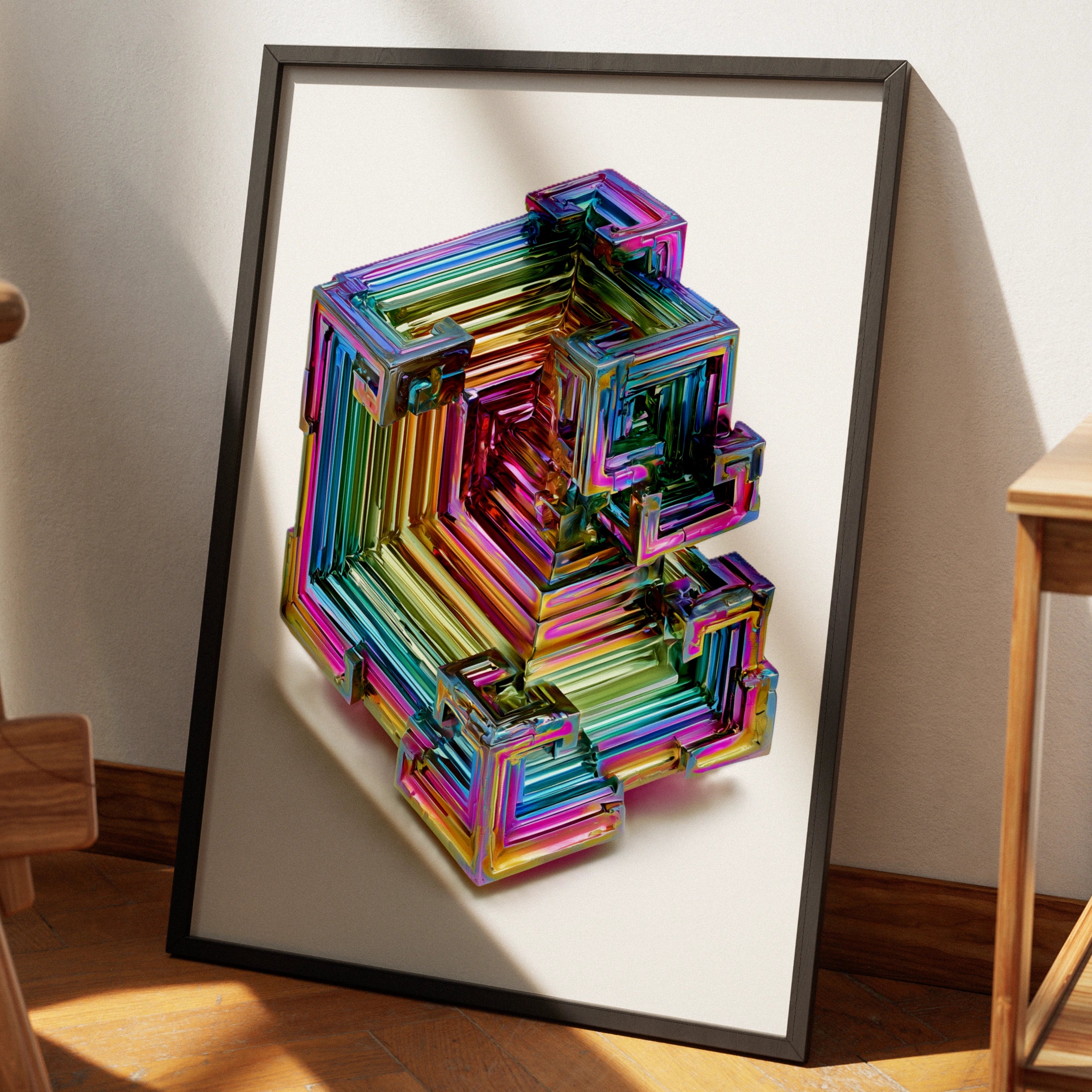 Bismuth Crystal Poster, Iridescent Rainbow Mineral Print, Modern Science Art