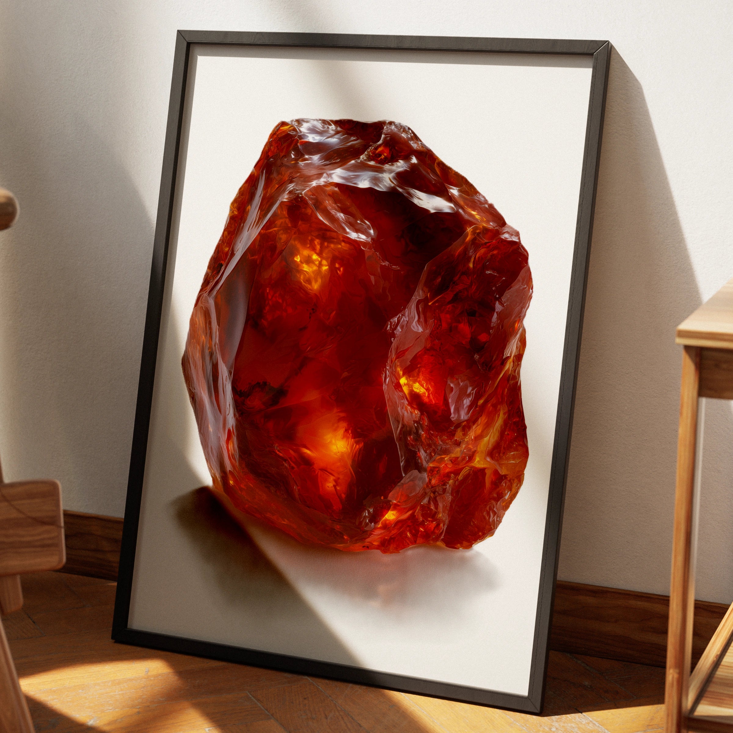 Cornelian Crystal Print, Raw Gemstone Poster, Amber Red Mineral Wall Art