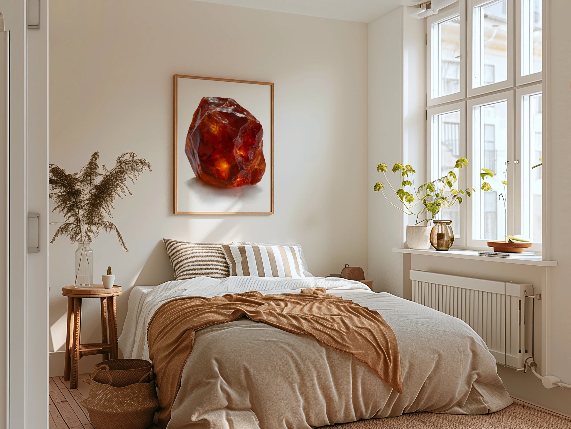 Cornelian Crystal Print, Raw Gemstone Poster, Amber Red Mineral Wall Art