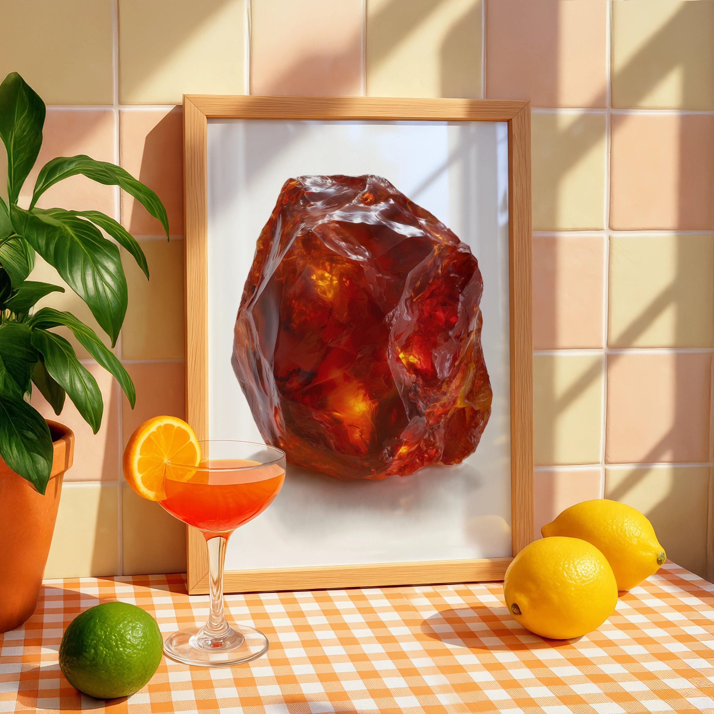 Cornelian Crystal Print, Raw Gemstone Poster, Amber Red Mineral Wall Art