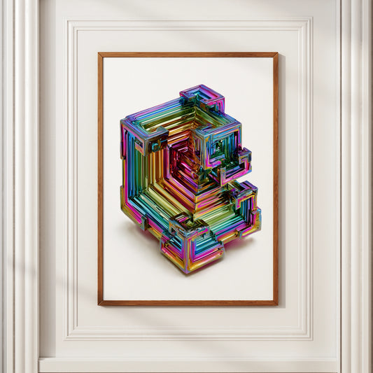 Bismuth Crystal Poster, Iridescent Rainbow Mineral Print, Modern Science Art