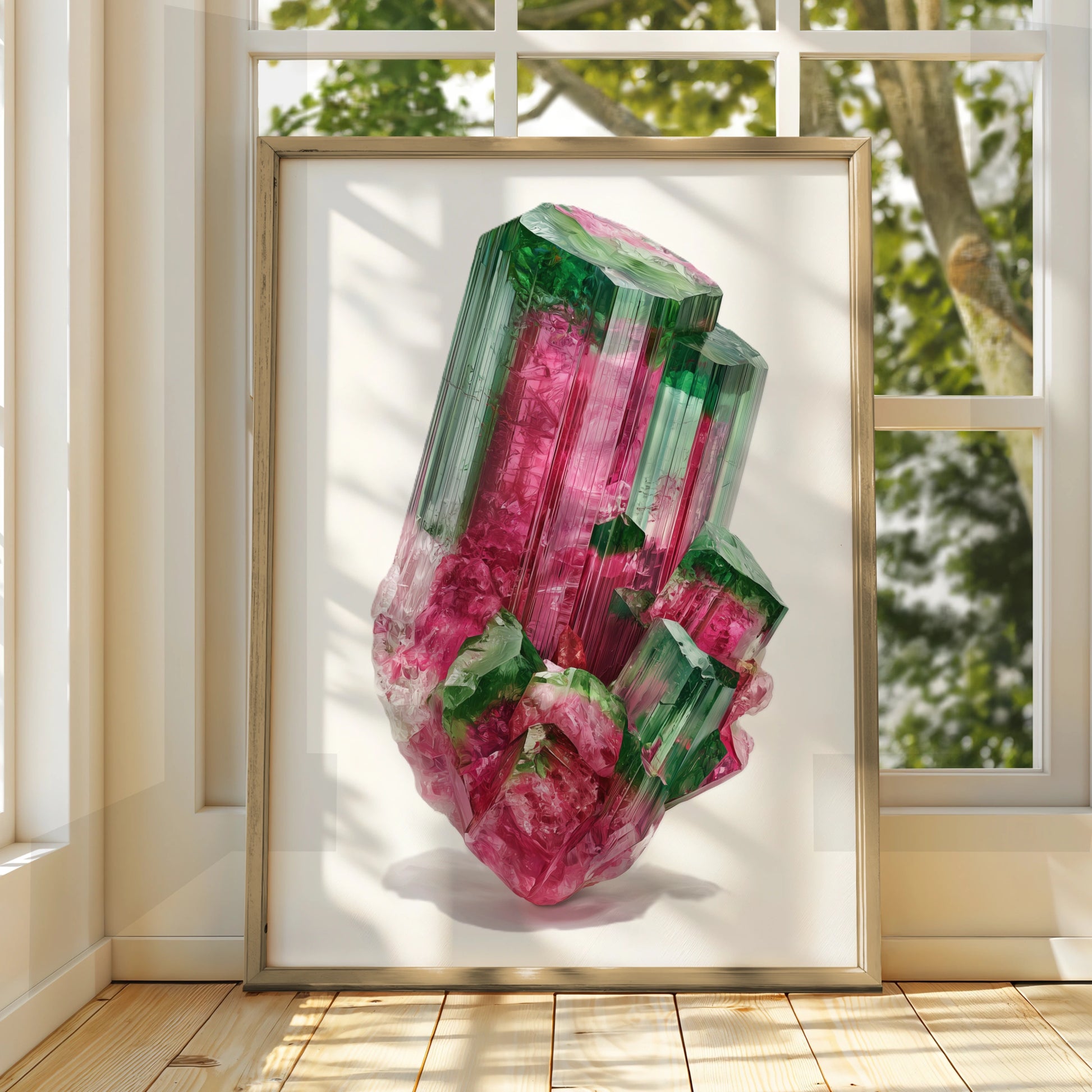 Watermelon Tourmaline Crystal Poster, Pink Green Gemstone Wall Art Print
