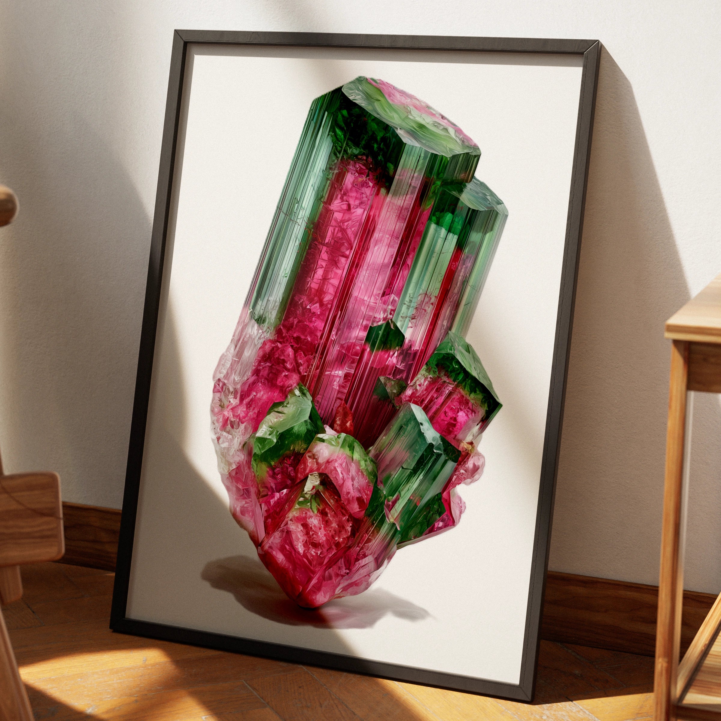 Watermelon Tourmaline Crystal Poster, Pink Green Gemstone Wall Art Print