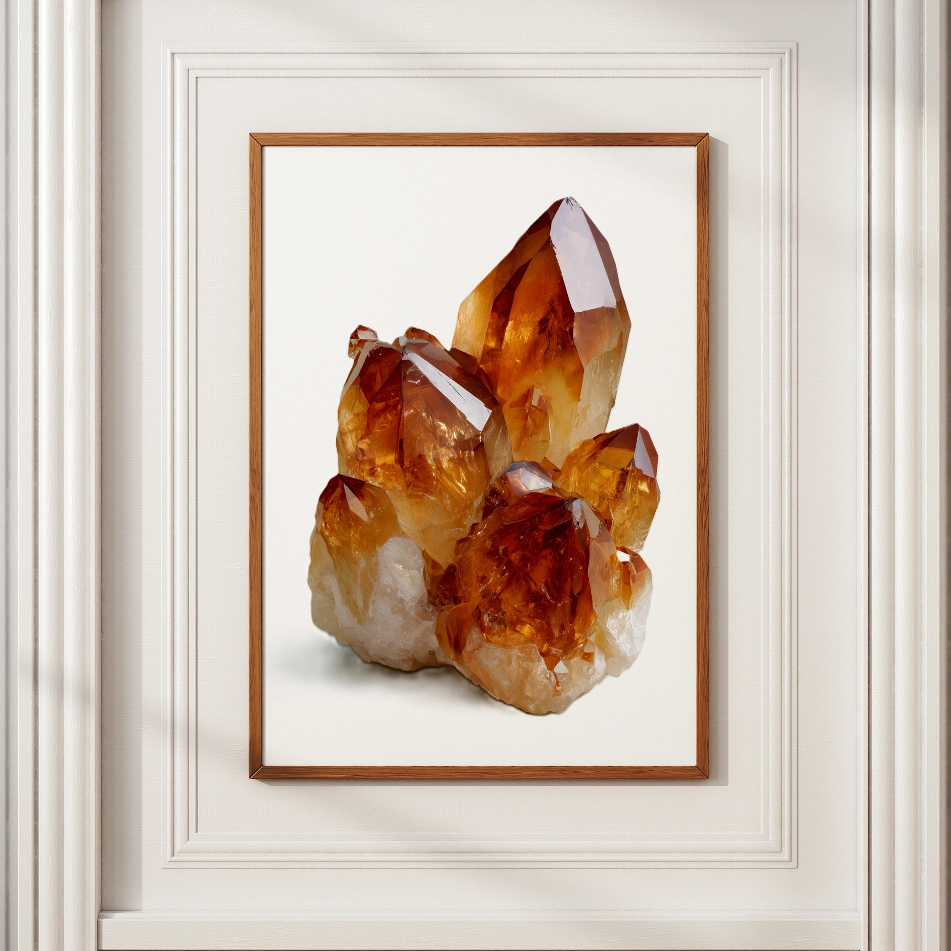 Citrine Crystal Cluster Print, Golden Amber Gemstone Poster, Mineral Art