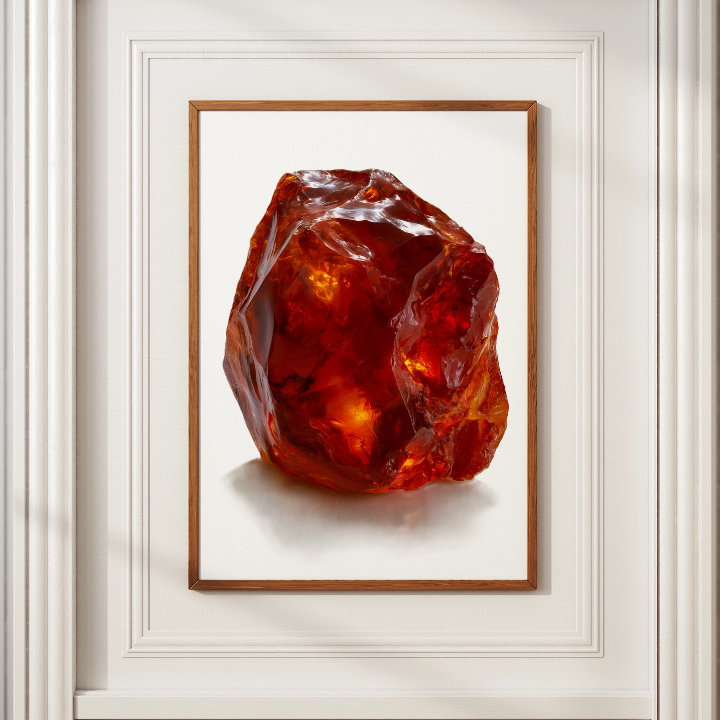 Cornelian Crystal Print, Raw Gemstone Poster, Amber Red Mineral Wall Art