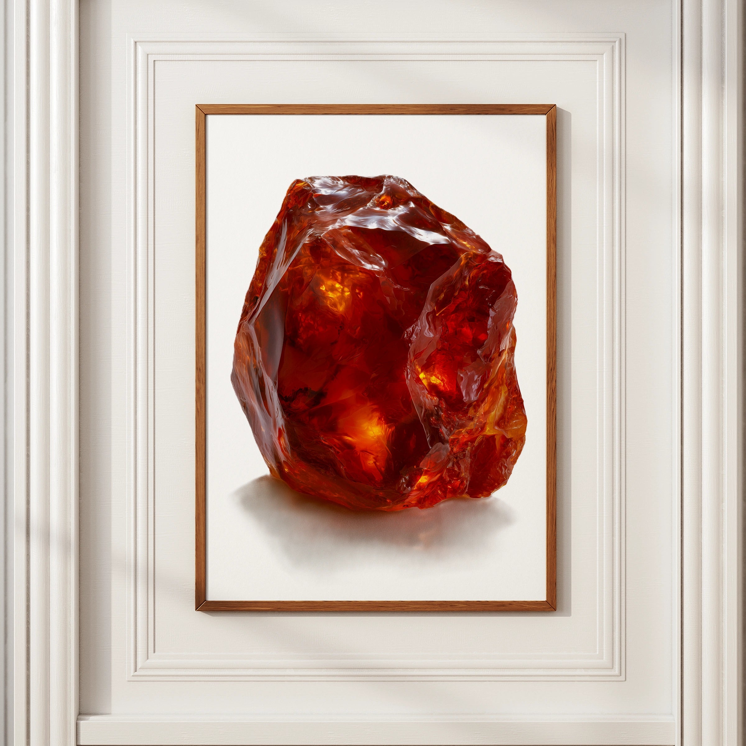 Cornelian Crystal Print, Raw Gemstone Poster, Amber Red Mineral Wall Art