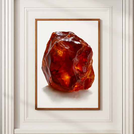 Cornelian Crystal Print, Raw Gemstone Poster, Amber Red Mineral Wall Art