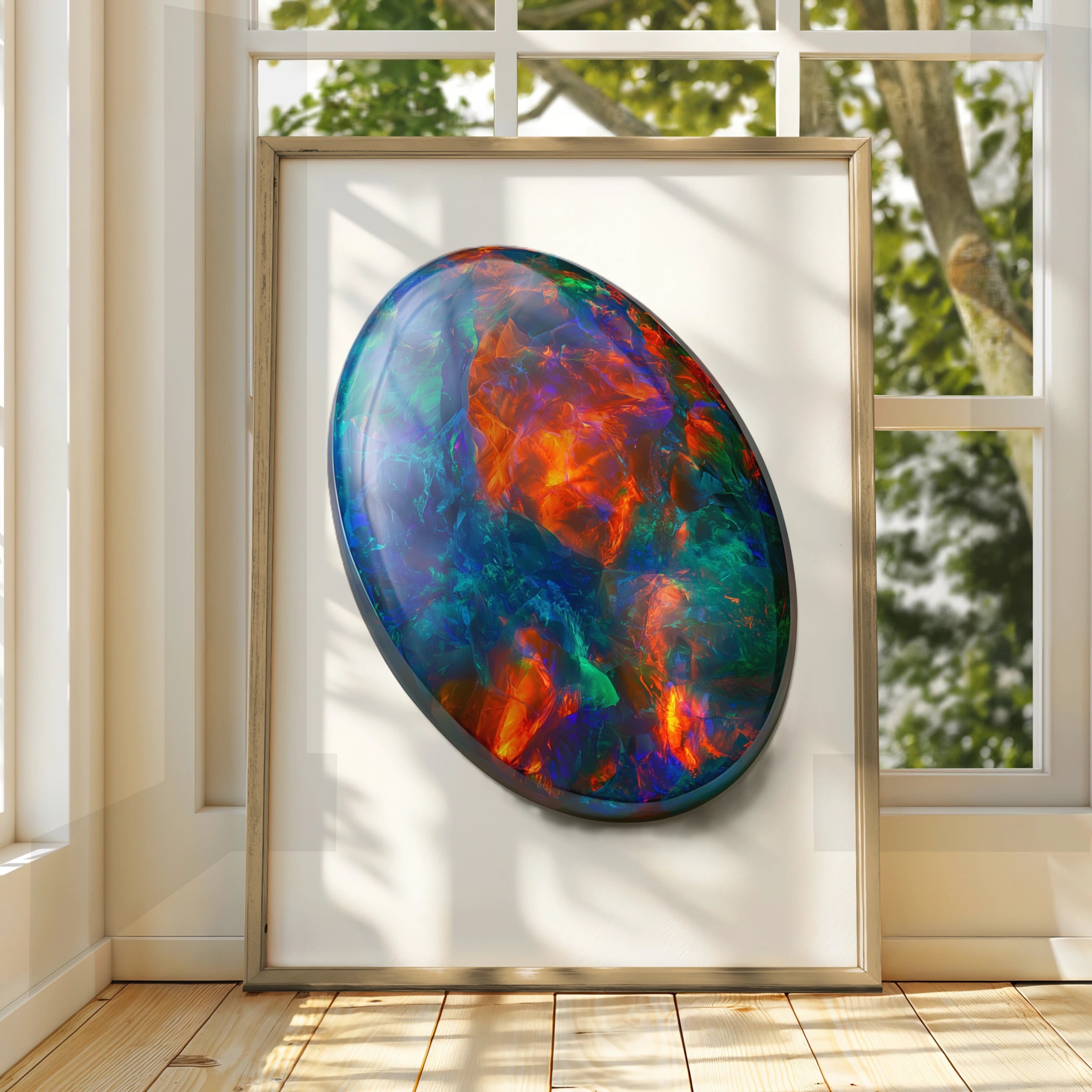 Black Opal Gemstone Poster, iridescent crystal wall art, bold colourful print
