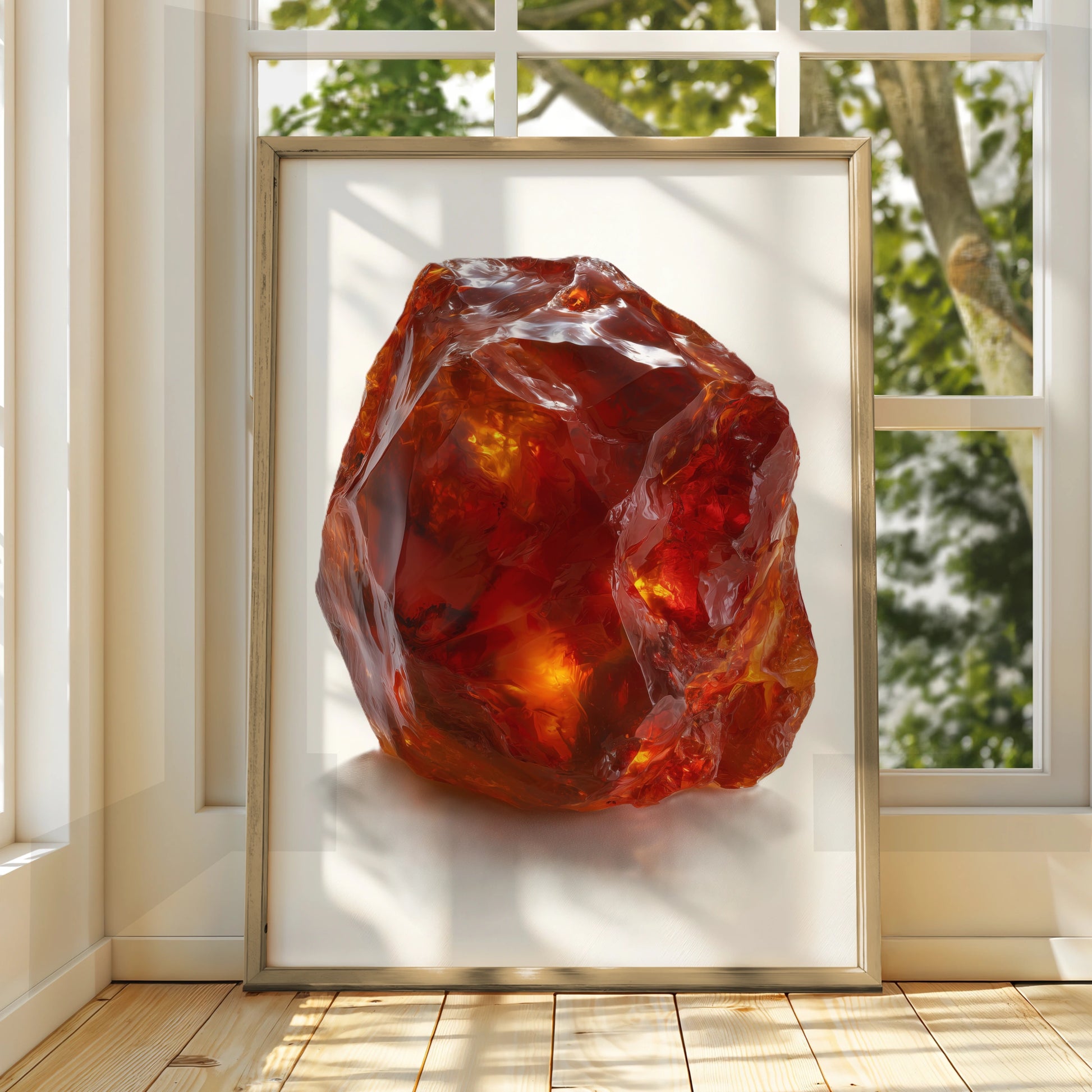 Cornelian Crystal Print, Raw Gemstone Poster, Amber Red Mineral Wall Art