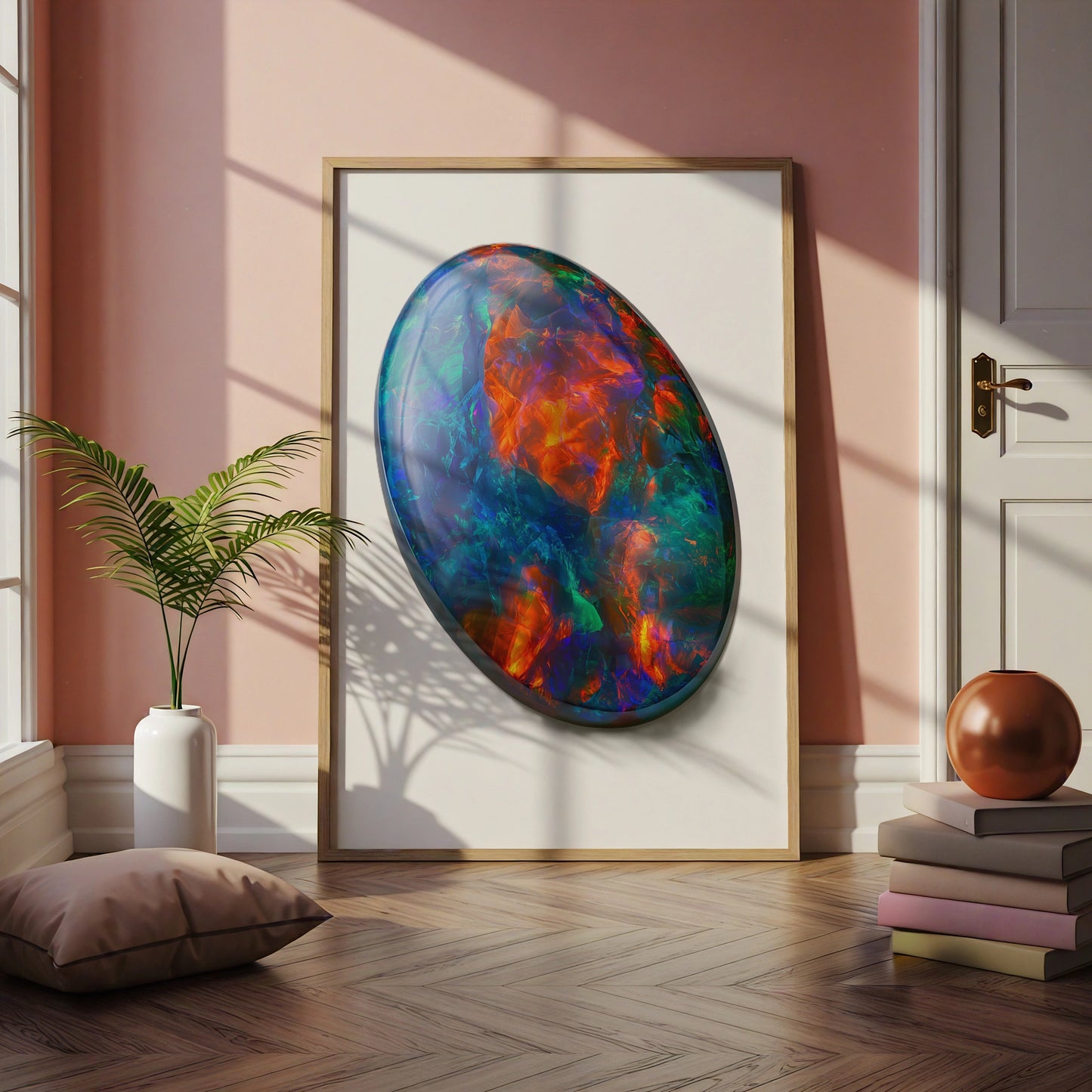 Black Opal Gemstone Poster, iridescent crystal wall art, bold colourful print