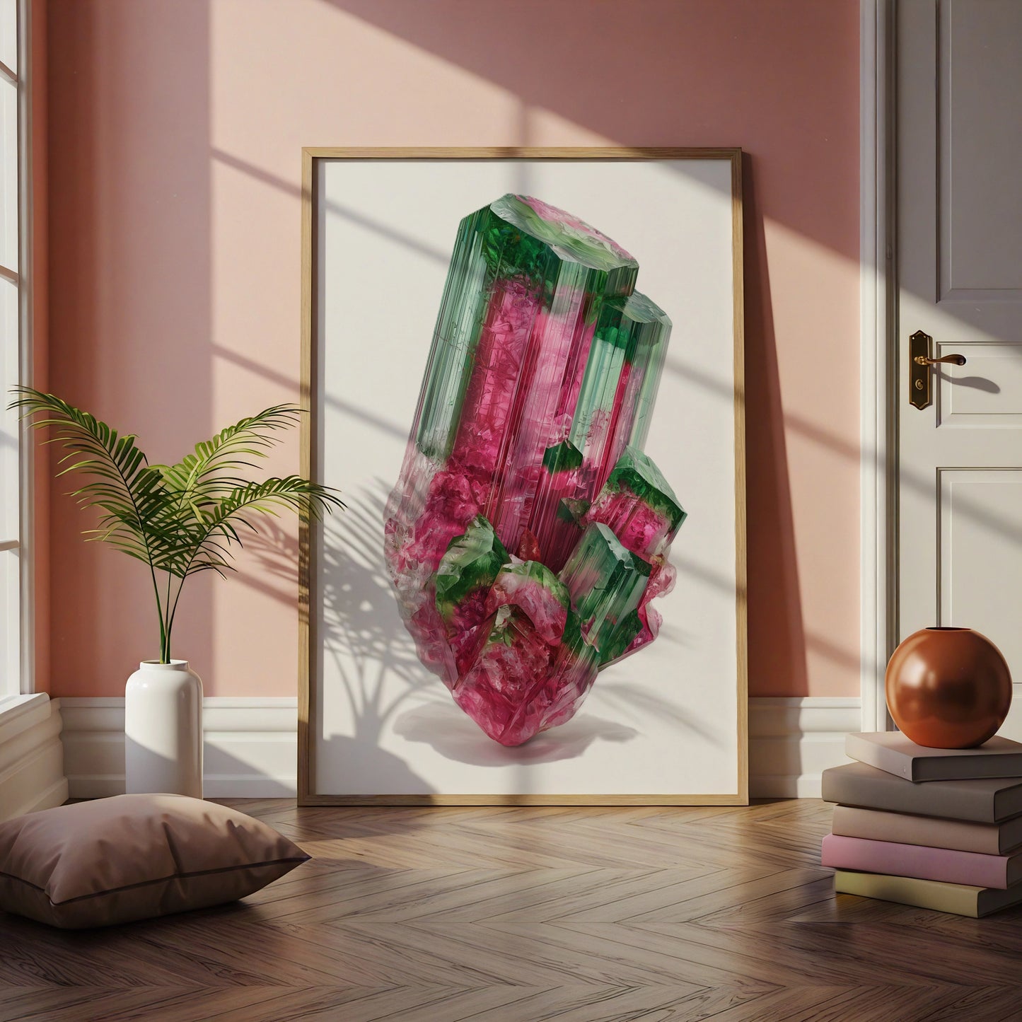 Watermelon Tourmaline Crystal Poster, Pink Green Gemstone Wall Art Print