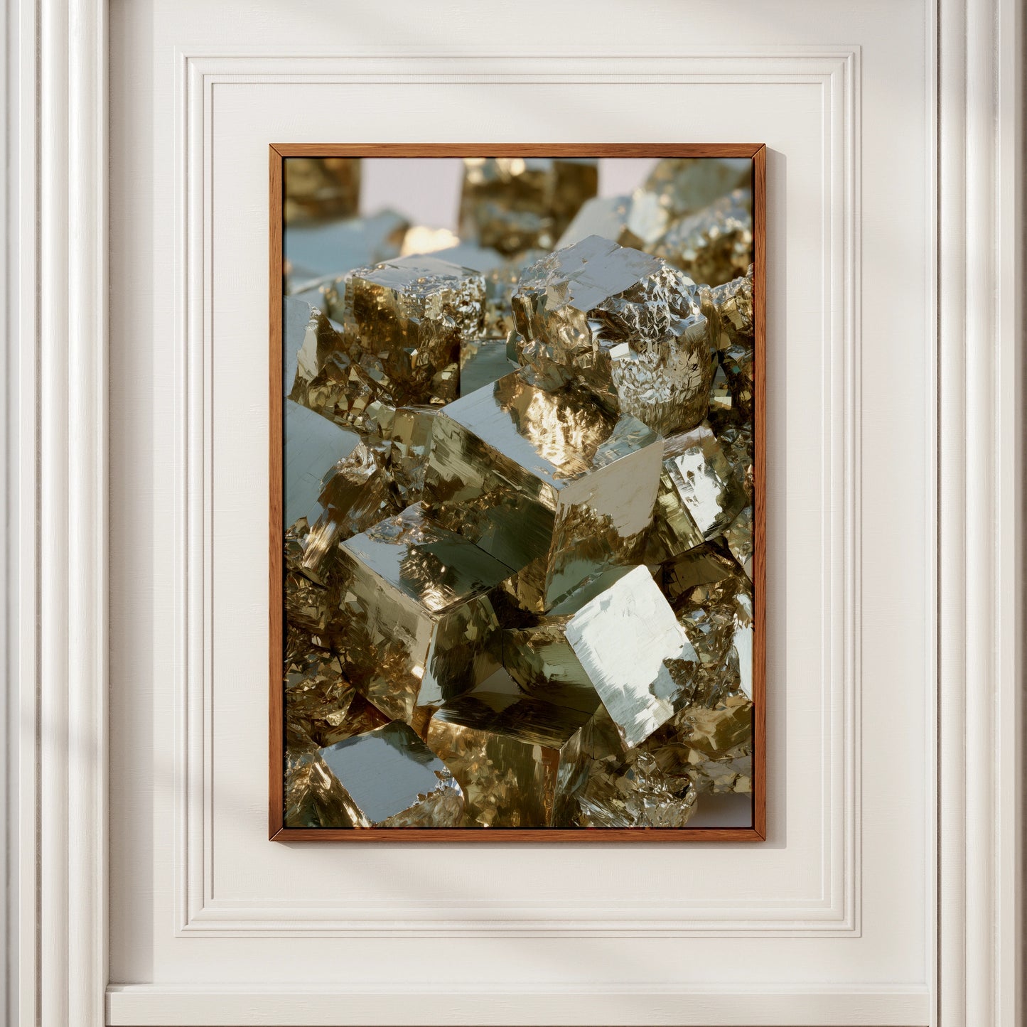 Pyrite Crystal Cluster Poster, Fool's Gold Mineral Art Print, Photorealistic Style