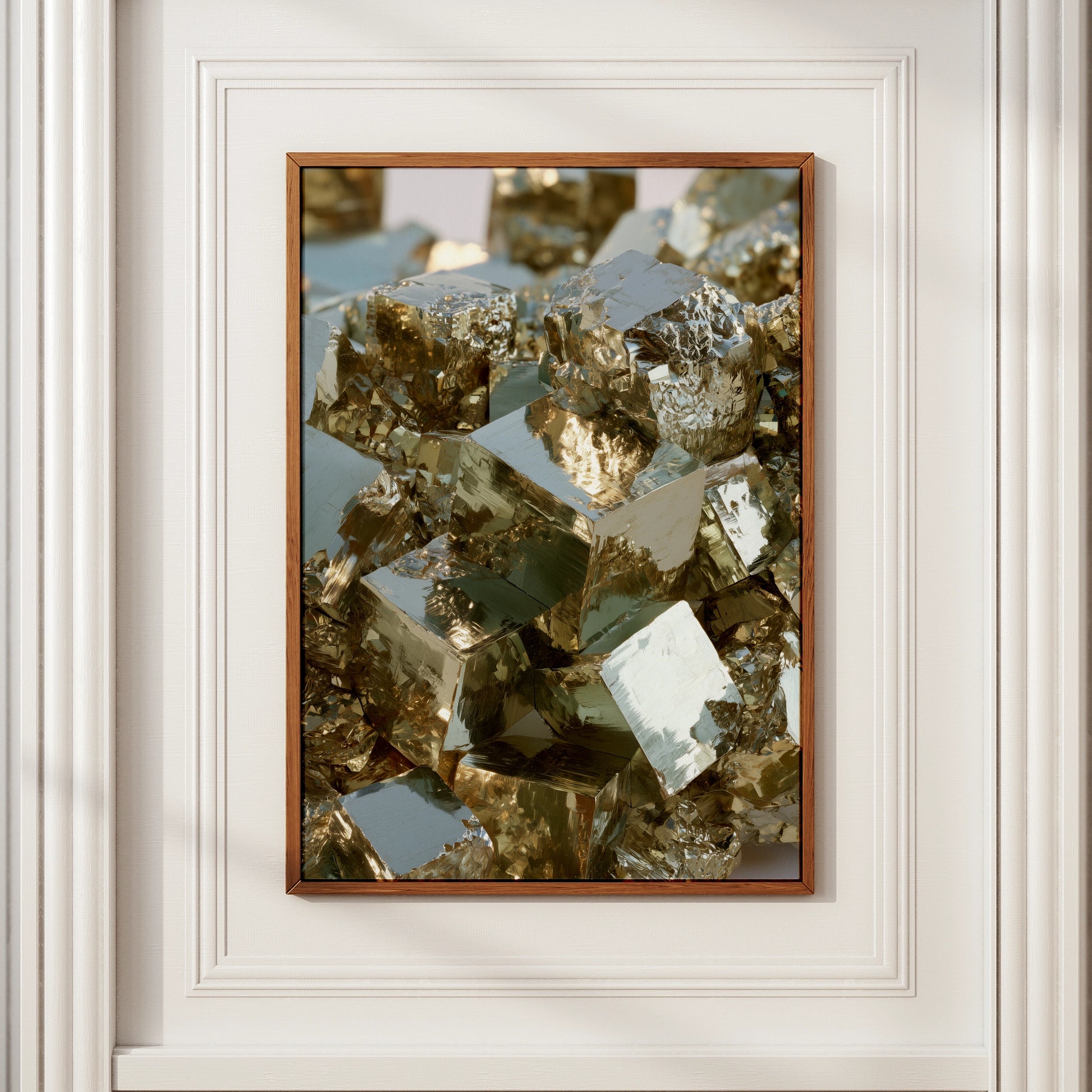Pyrite Crystal Cluster Poster, Fool's Gold Mineral Art Print, Photorealistic Style