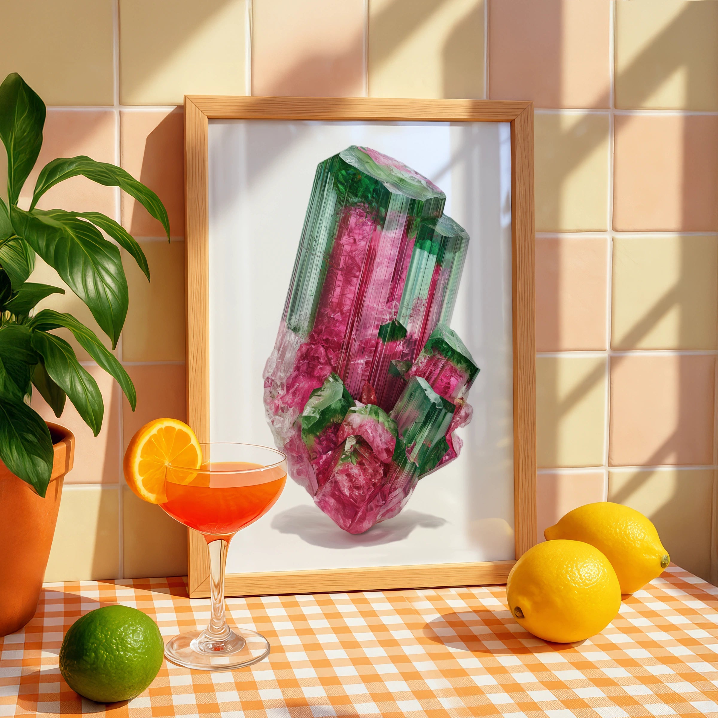 Watermelon Tourmaline Crystal Poster, Pink Green Gemstone Wall Art Print