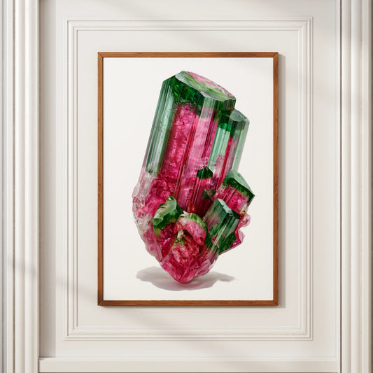 Watermelon Tourmaline Crystal Poster, Pink Green Gemstone Wall Art Print