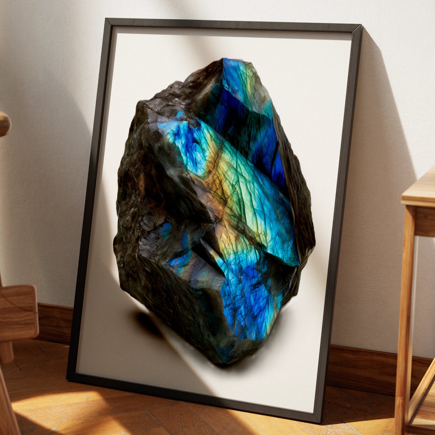 Labradorite Crystal Print, Iridescent Blue Gemstone Poster, Mineral Art