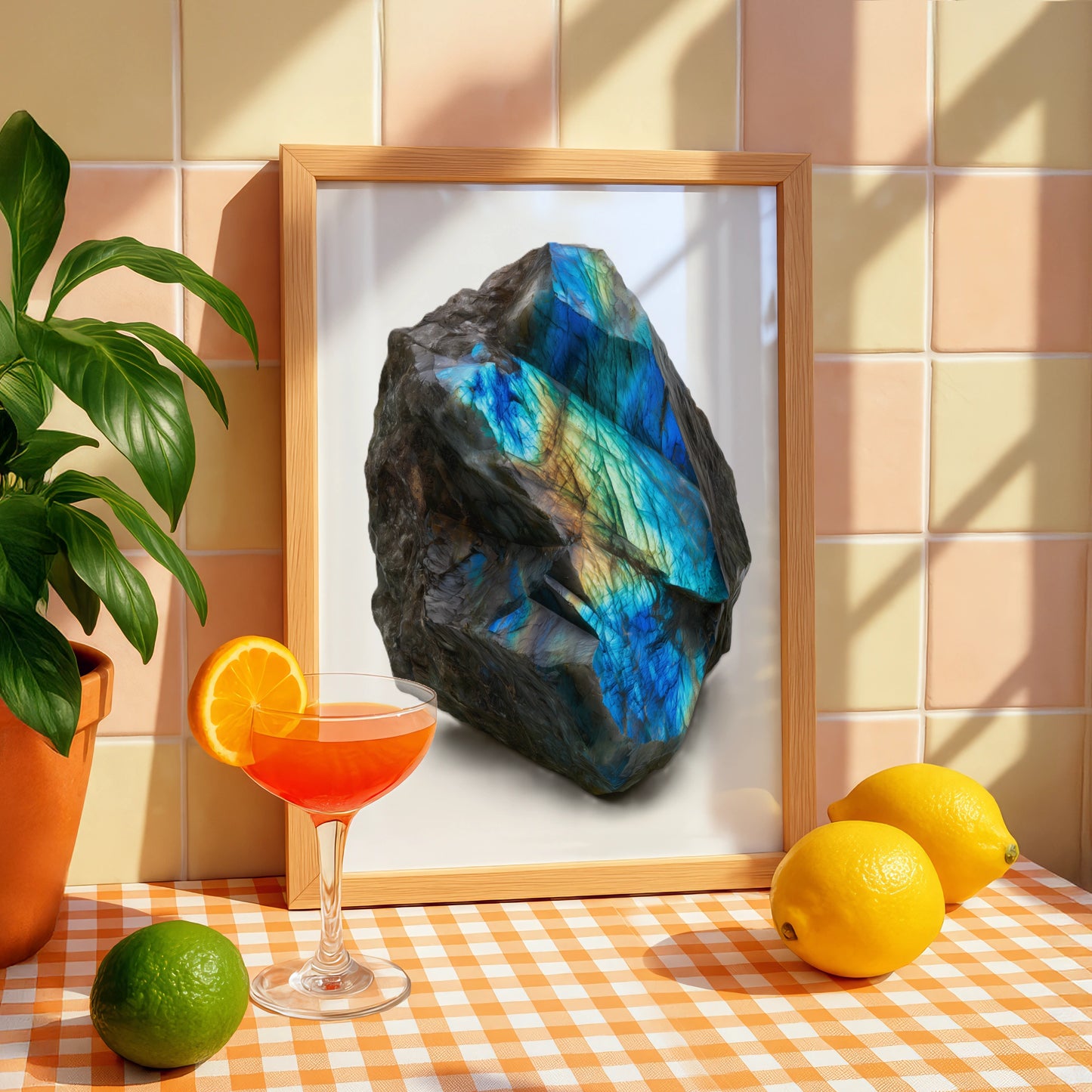 Labradorite Crystal Print, Iridescent Blue Gemstone Poster, Mineral Art