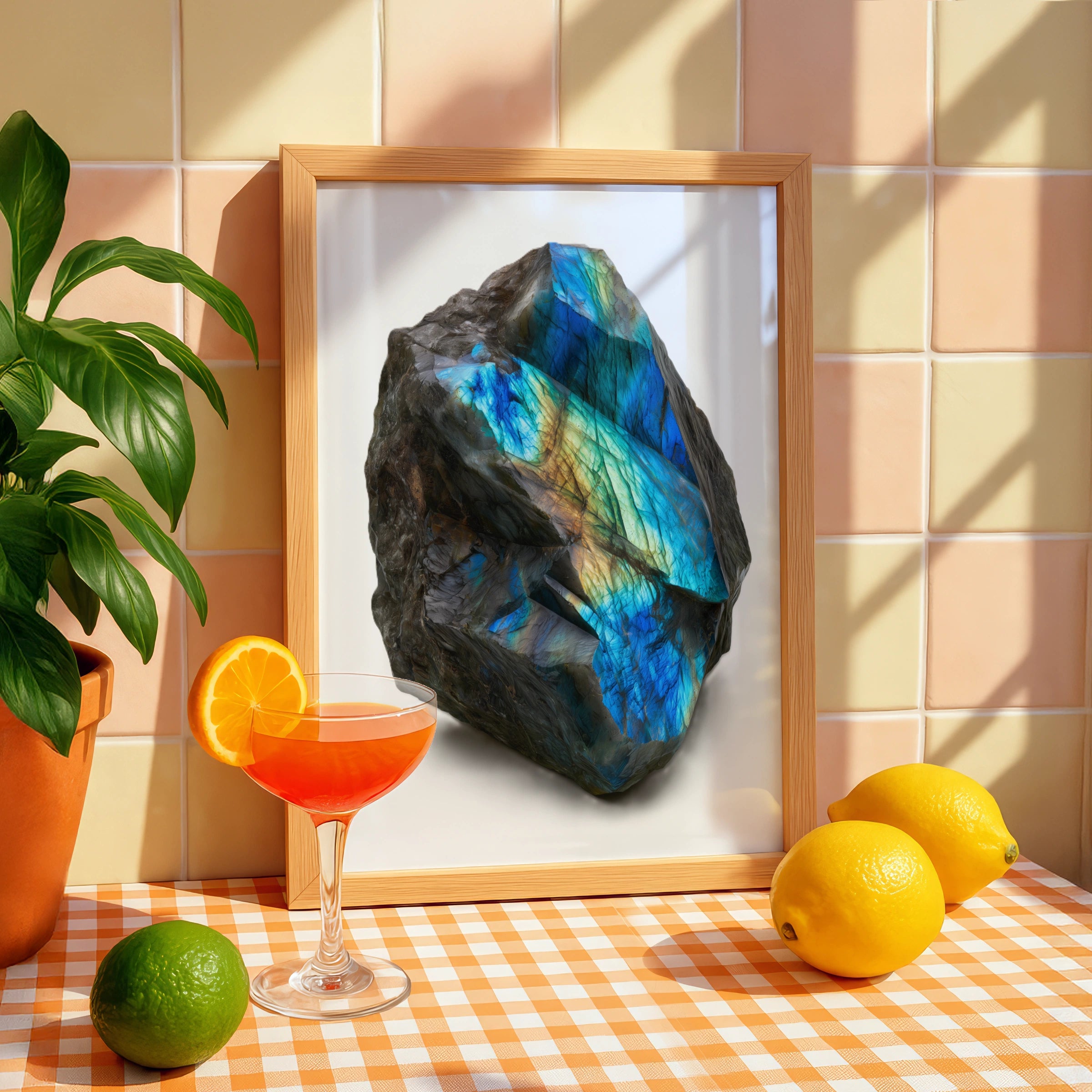 Labradorite Crystal Print, Iridescent Blue Gemstone Poster, Mineral Art