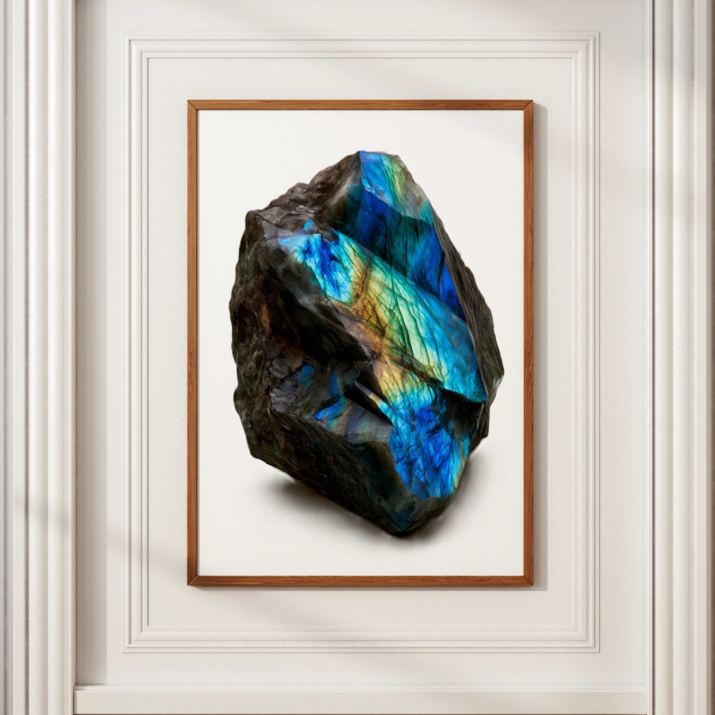 Labradorite Crystal Print, Iridescent Blue Gemstone Poster, Mineral Art