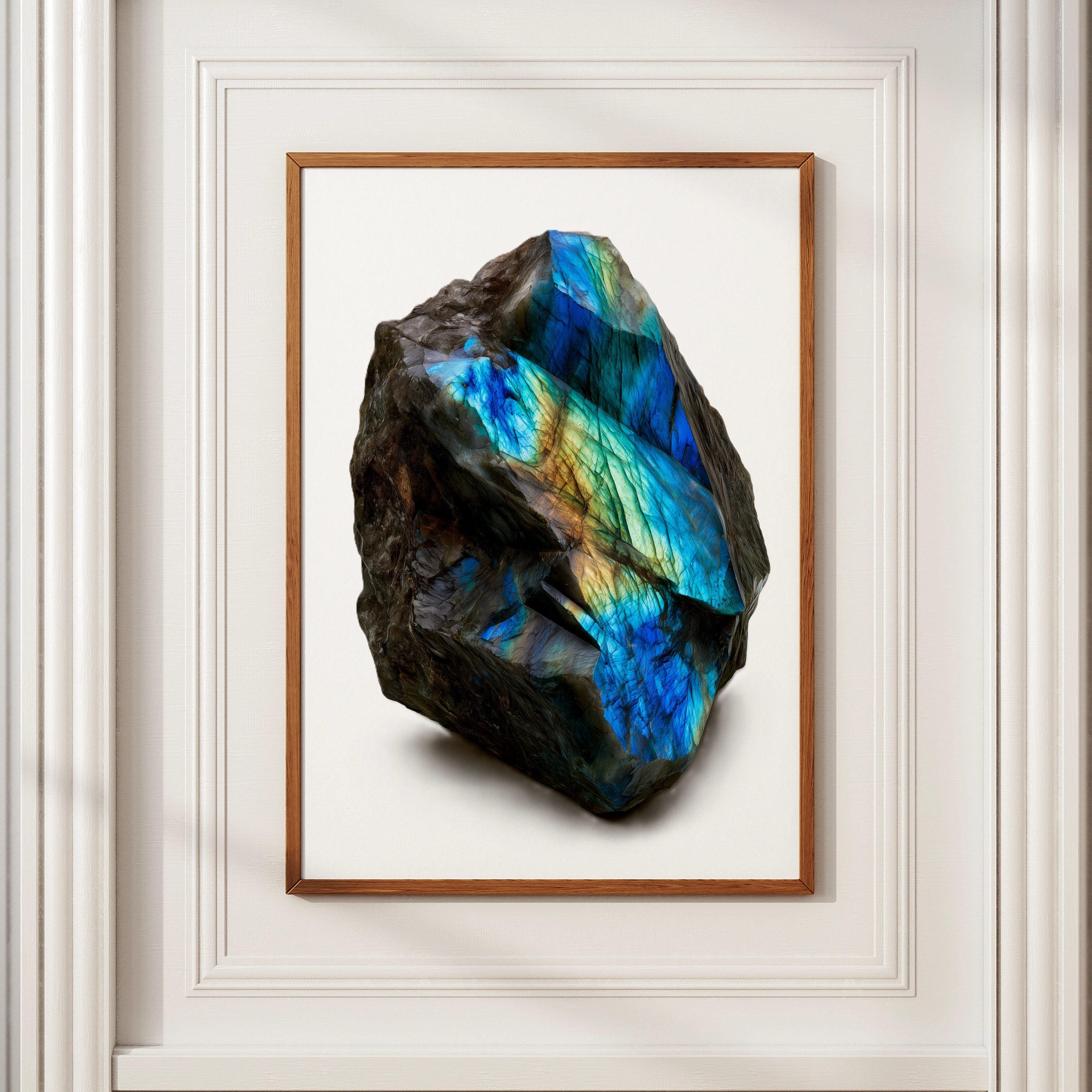 Labradorite Crystal Print, Iridescent Blue Gemstone Poster, Mineral Art