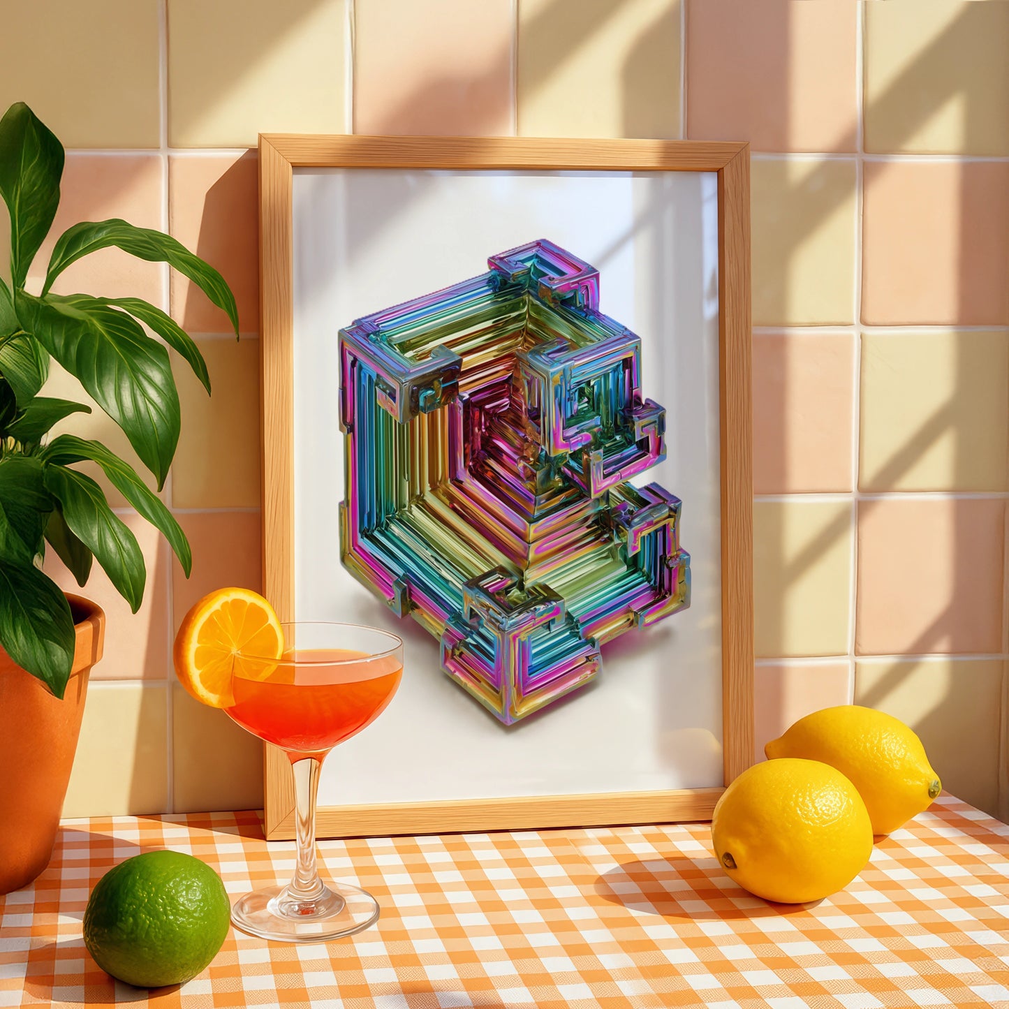 Bismuth Crystal Poster, Iridescent Rainbow Mineral Print, Modern Science Art