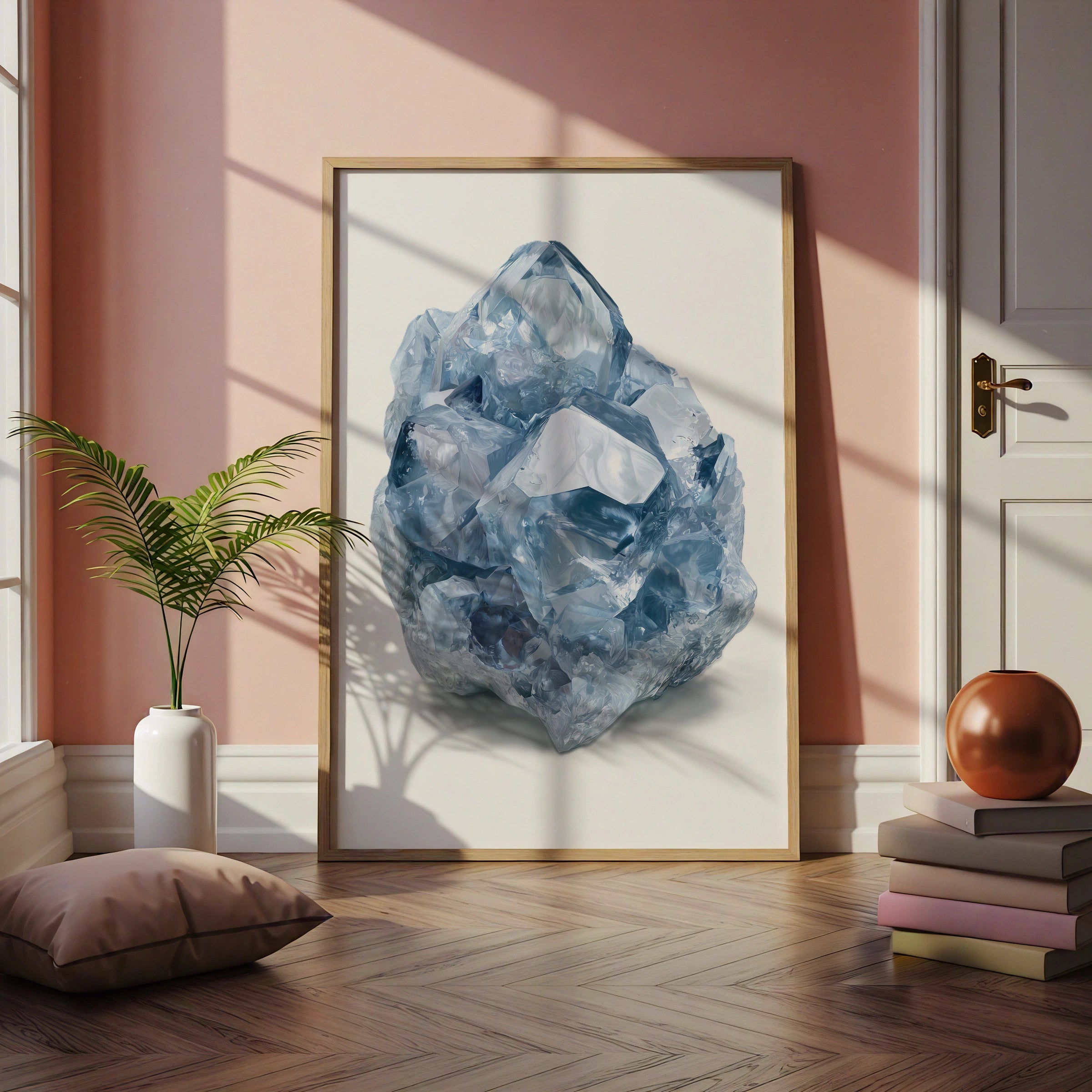 Celestite Crystal Cluster Print, Blue Gemstone Wall Art, Mineral Poster