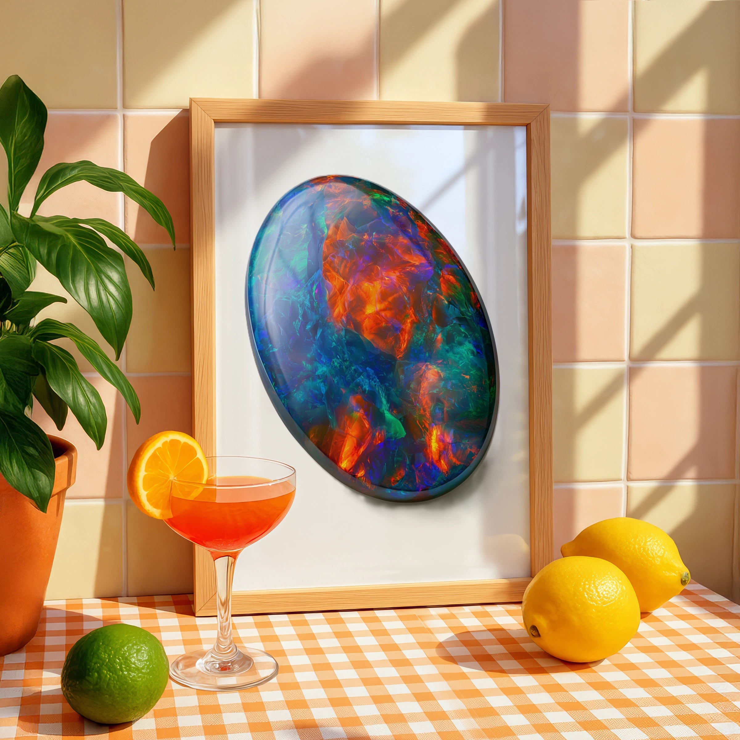 Black Opal Gemstone Poster, iridescent crystal wall art, bold colourful print