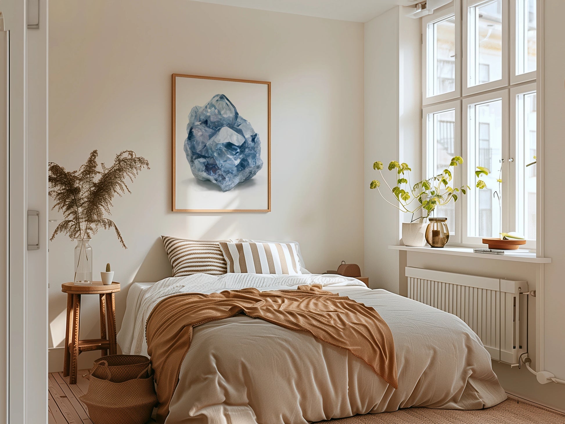 Celestite Crystal Cluster Print, Blue Gemstone Wall Art, Mineral Poster