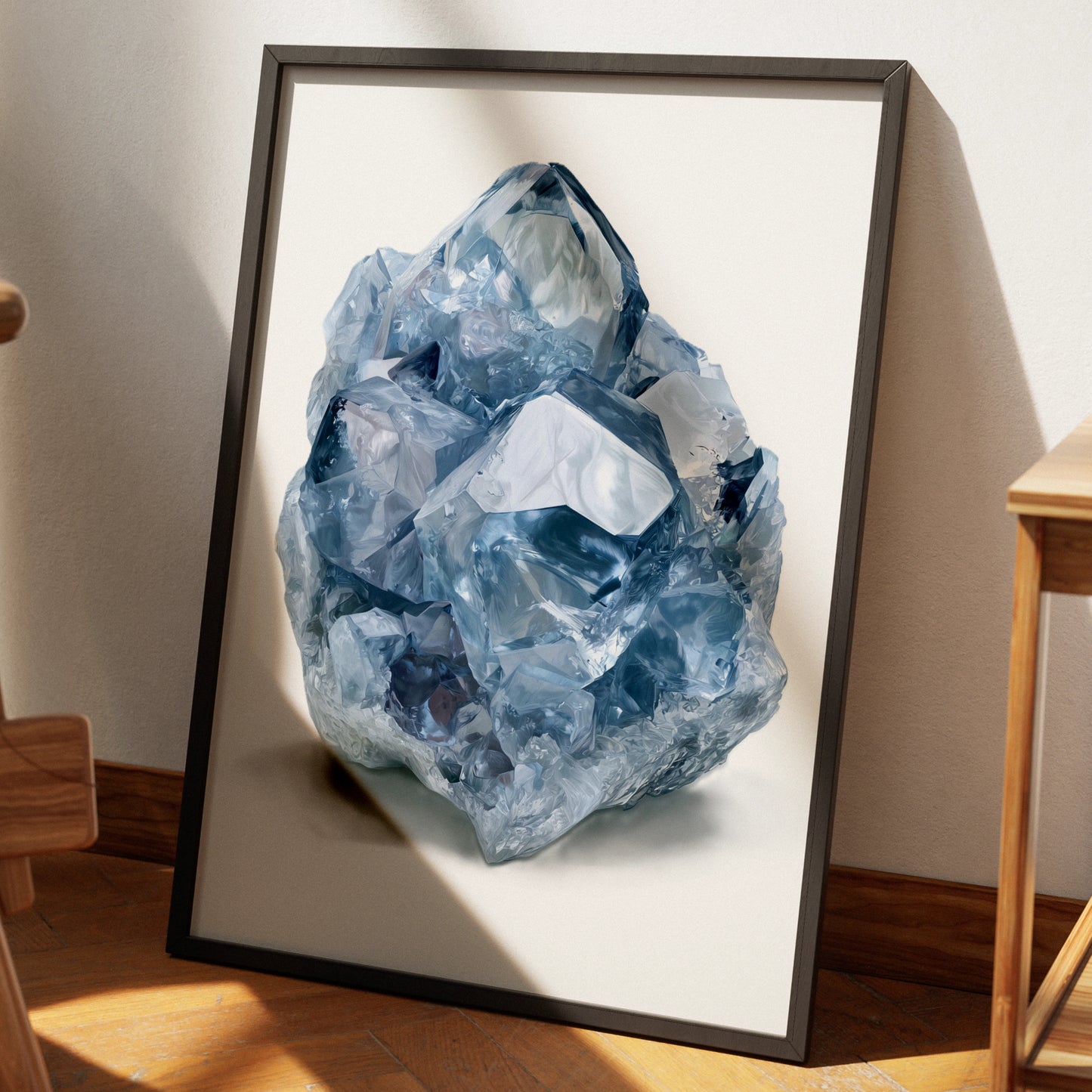 Celestite Crystal Cluster Print, Blue Gemstone Wall Art, Mineral Poster