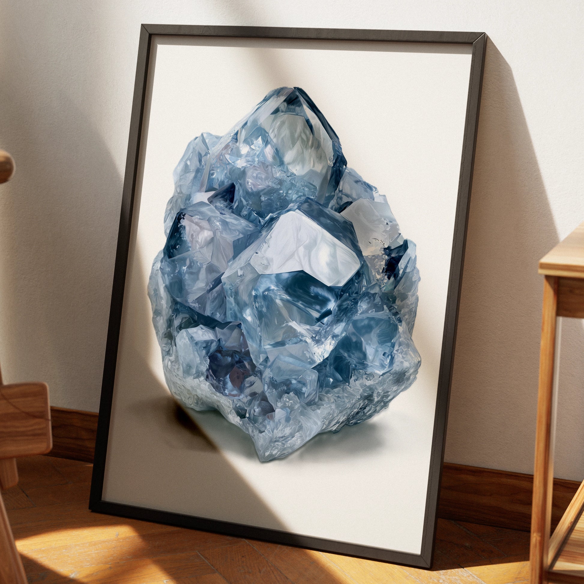 Celestite Crystal Cluster Print, Blue Gemstone Wall Art, Mineral Poster