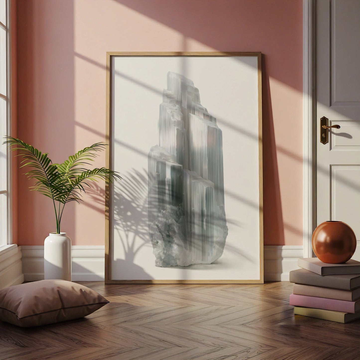 Selenite Crystal Poster, White Mineral Print, Photorealistic Crystal Wall Art