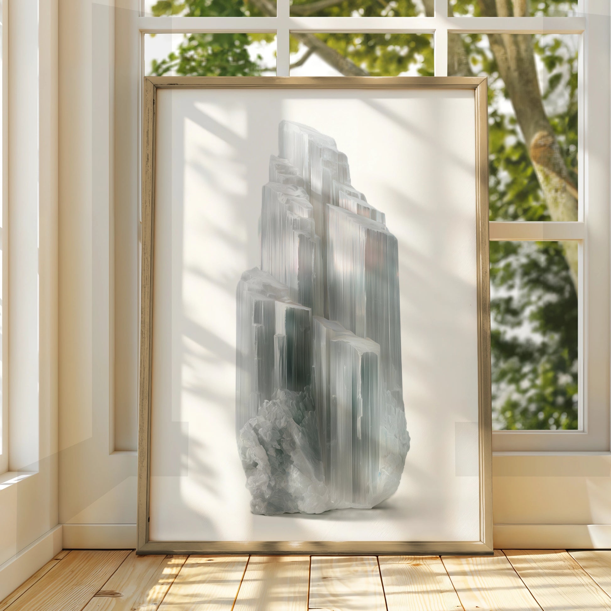 Selenite Crystal Poster, White Mineral Print, Photorealistic Crystal Wall Art