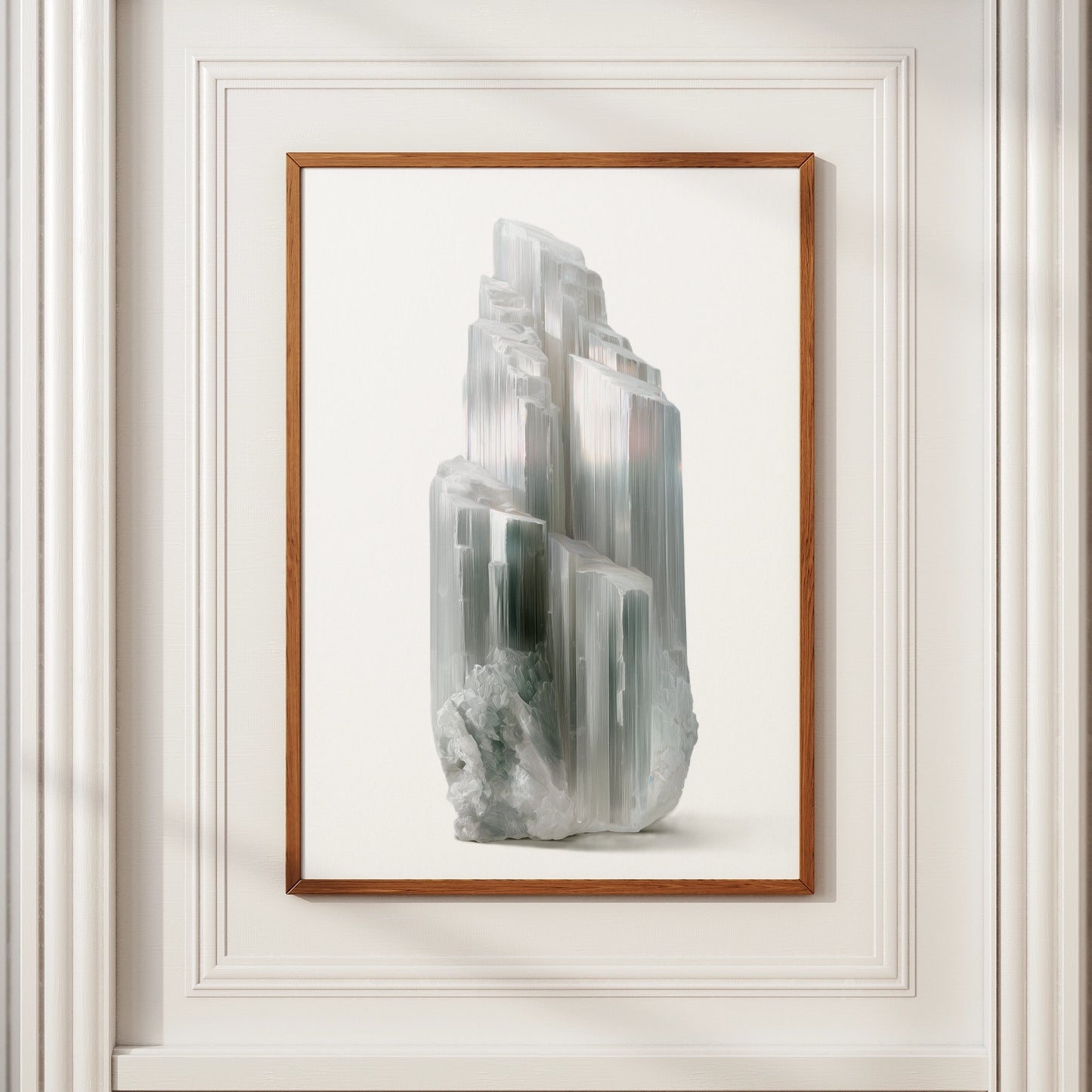 Selenite Crystal Poster, White Mineral Print, Photorealistic Crystal Wall Art