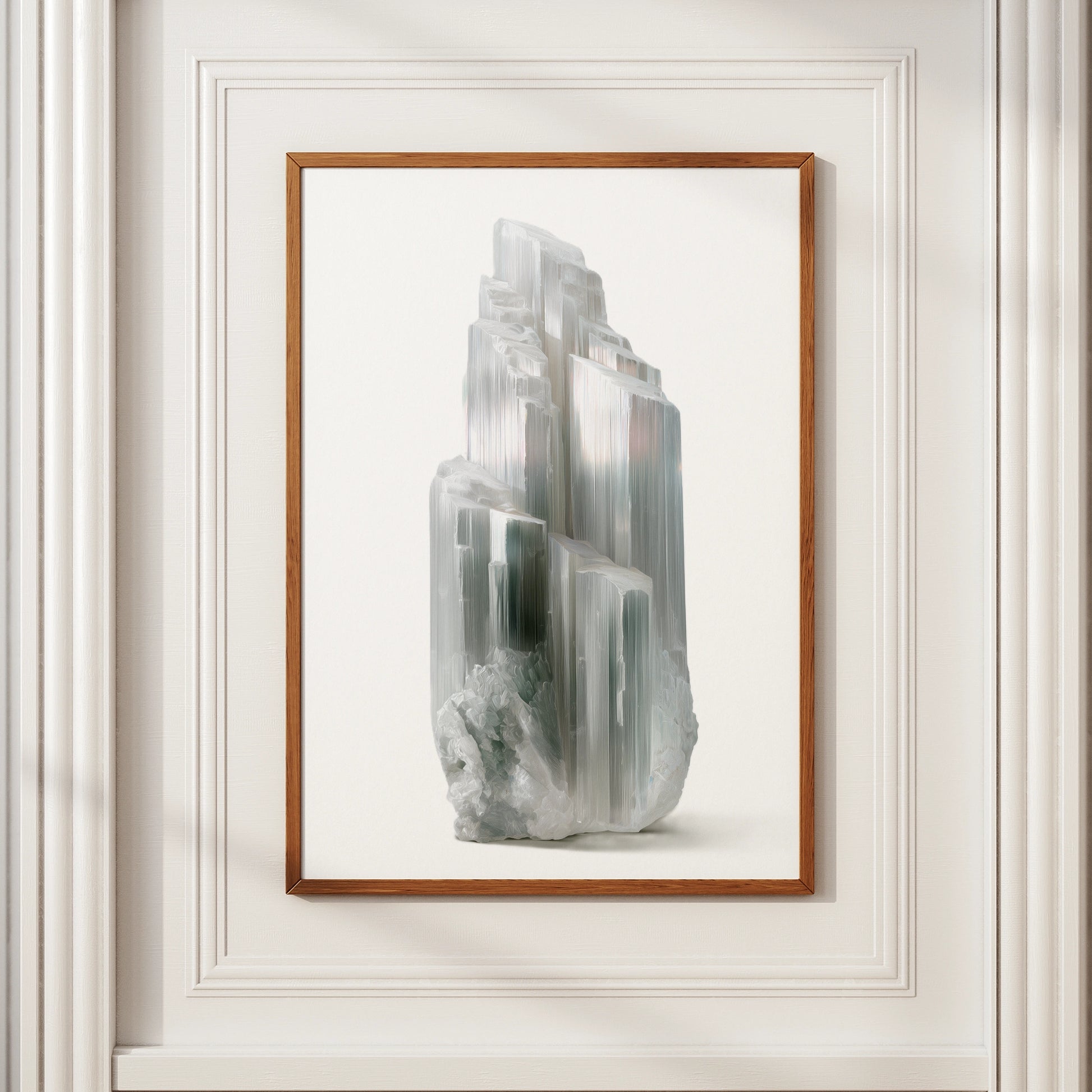 Selenite Crystal Poster, White Mineral Print, Photorealistic Crystal Wall Art