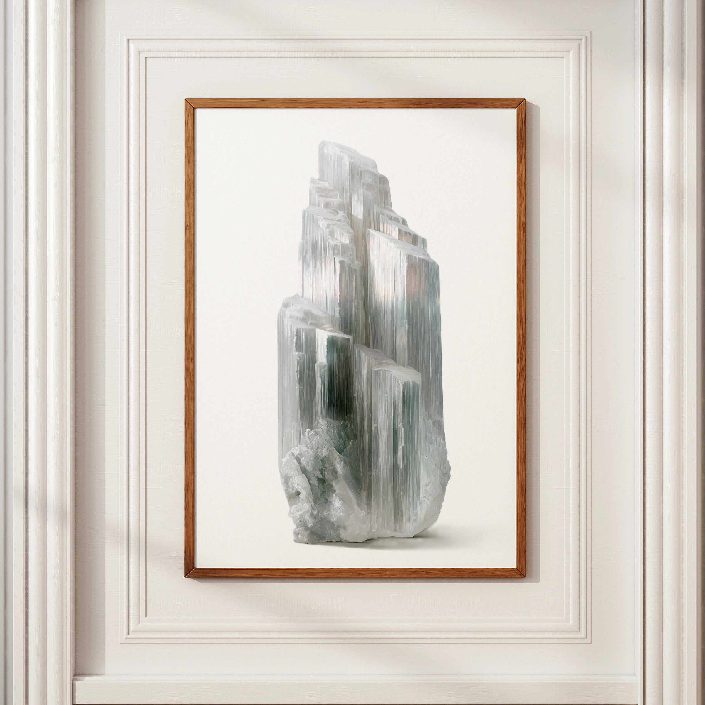 Selenite Crystal Poster, White Mineral Print, Photorealistic Crystal Wall Art