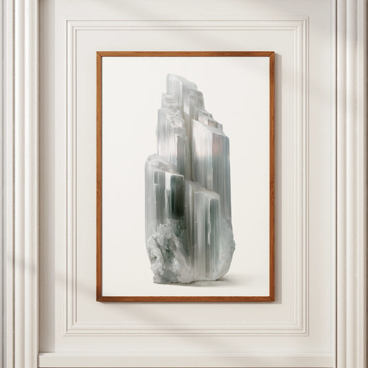 Selenite Crystal Poster, White Mineral Print, Photorealistic Crystal Wall Art