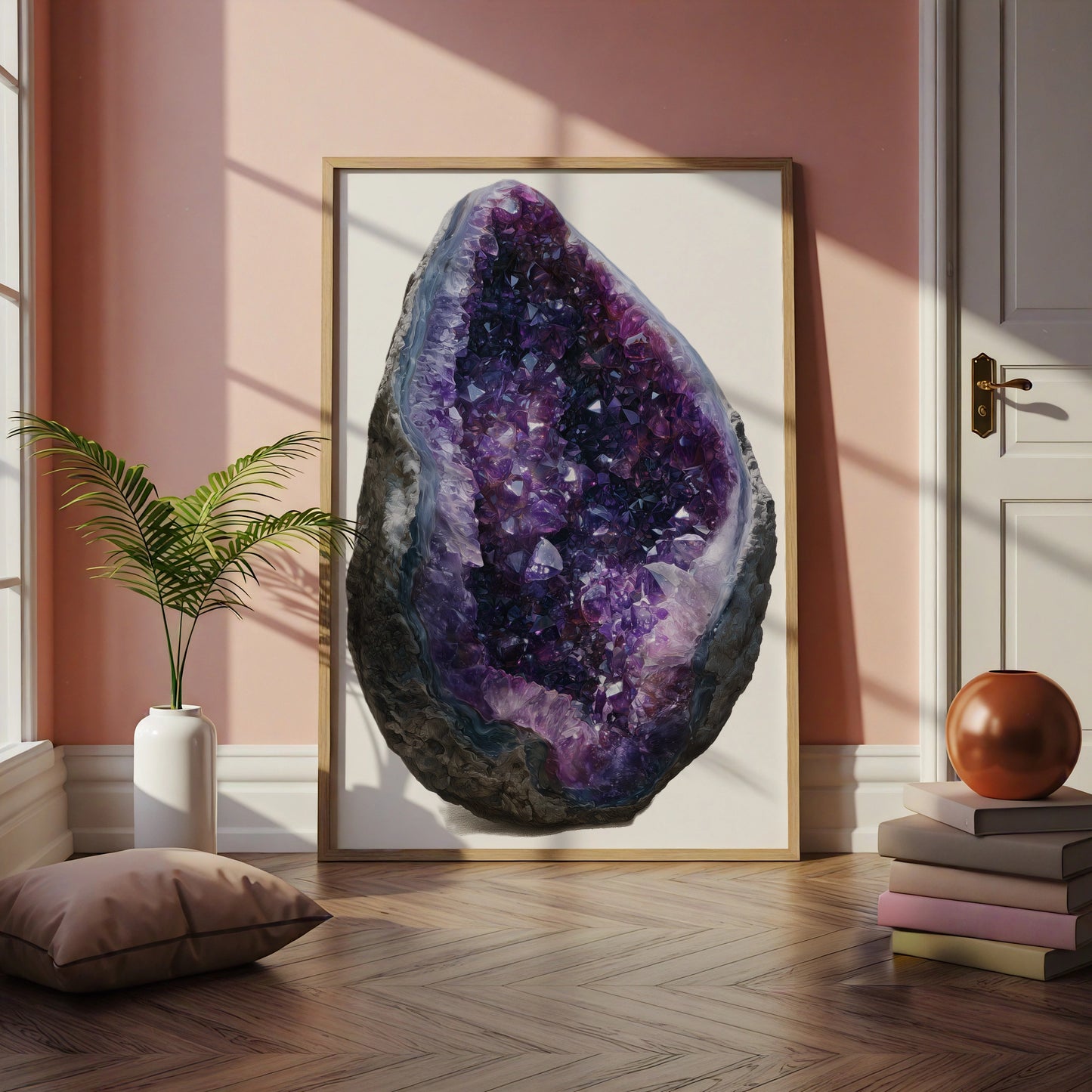 Amethyst Geode Crystal Wall Art Print, Purple Gemstone Poster, Minimalist