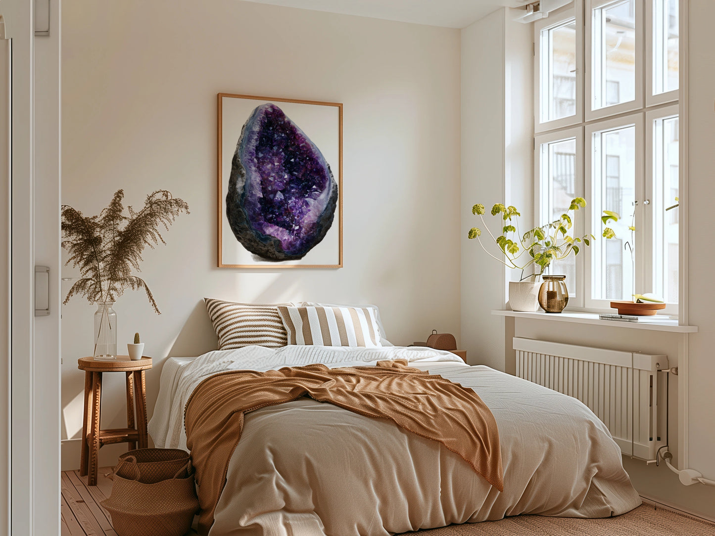 Amethyst Geode Crystal Wall Art Print, Purple Gemstone Poster, Minimalist