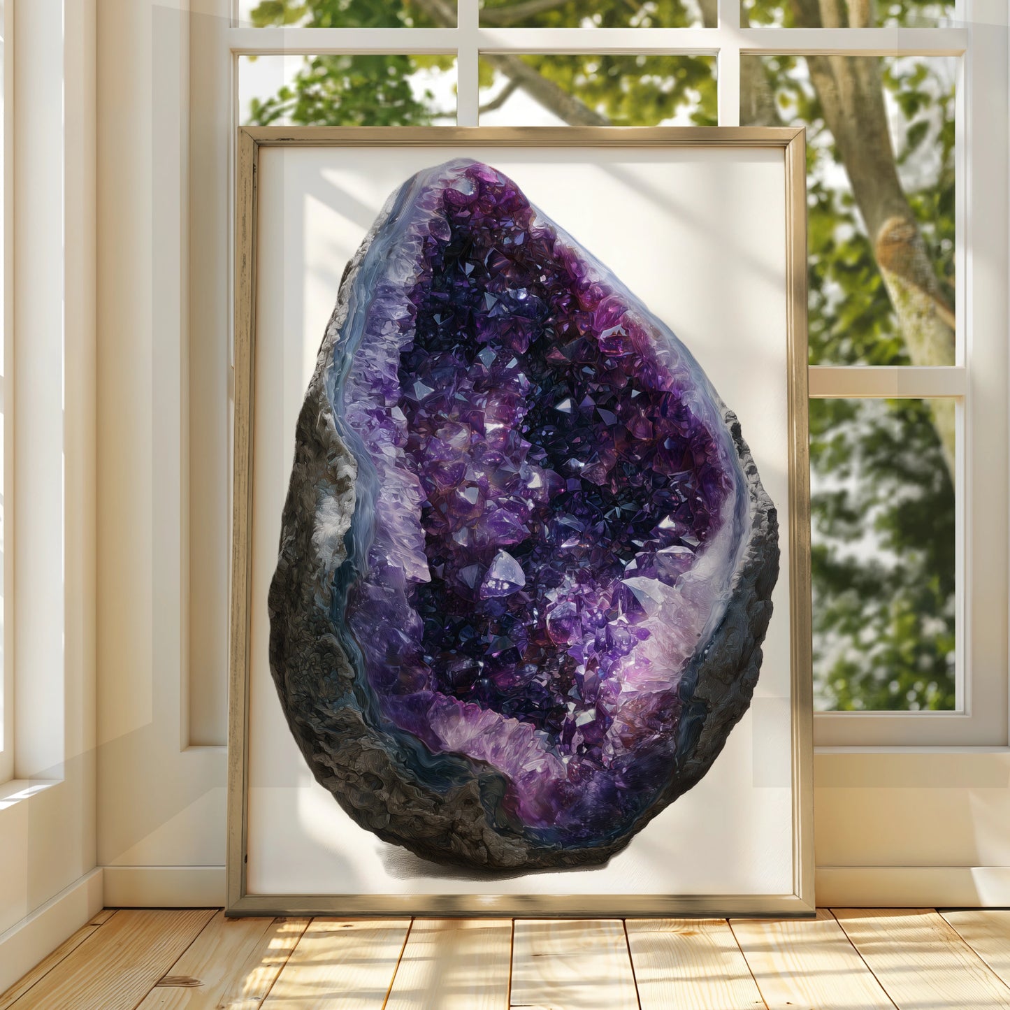 Amethyst Geode Crystal Wall Art Print, Purple Gemstone Poster, Minimalist